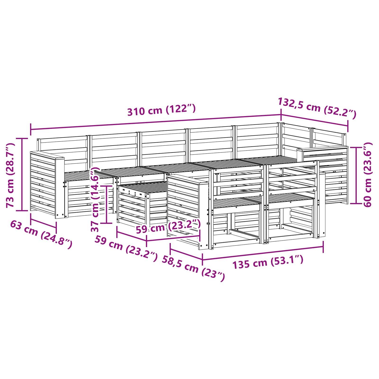 vidaXL Outdoor-Sofagarnitur 9 pcs Weiß 59 x 59 x 37 cm