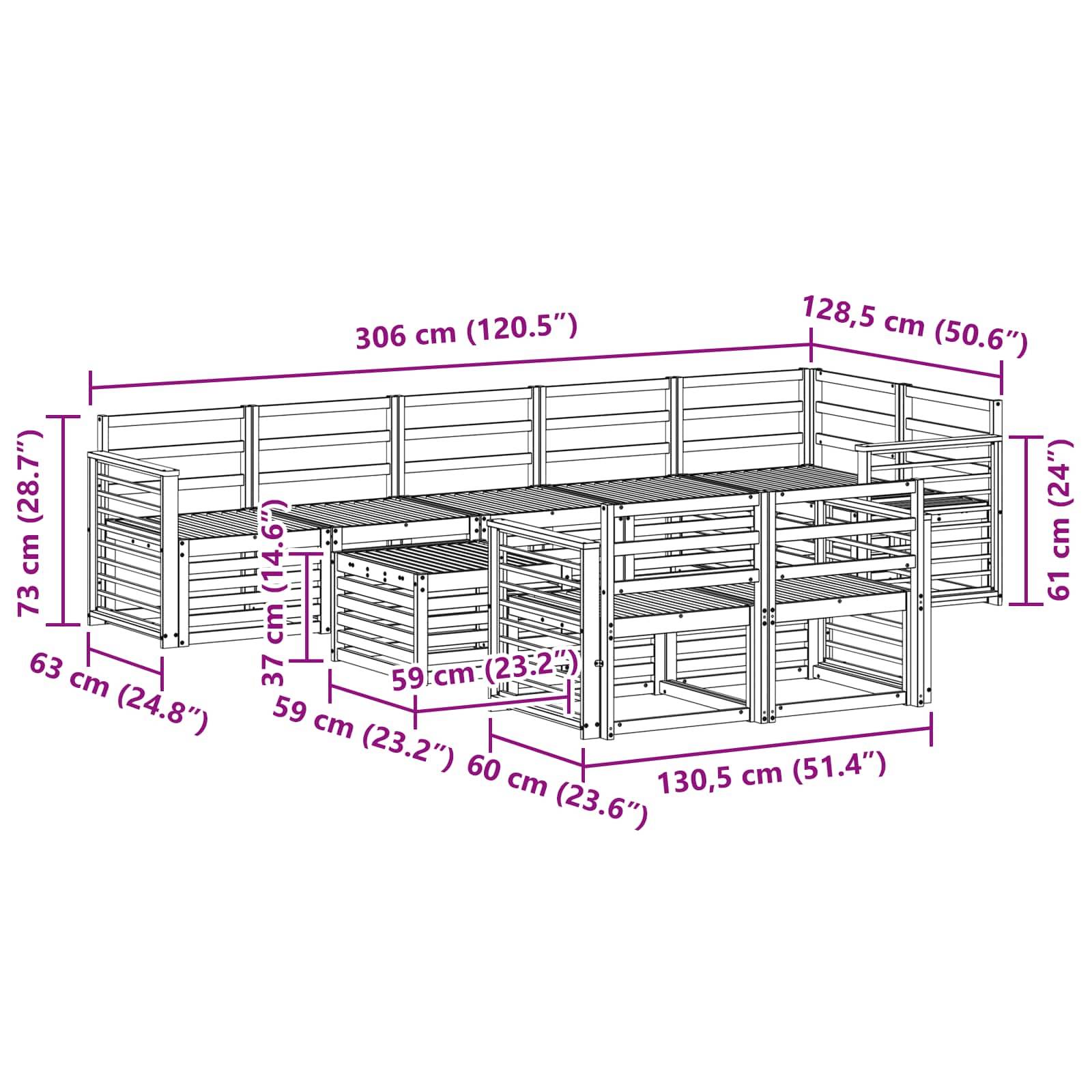 vidaXL Outdoor-Sofagarnitur 9 pcs Weiß 59 x 59 x 37 cm