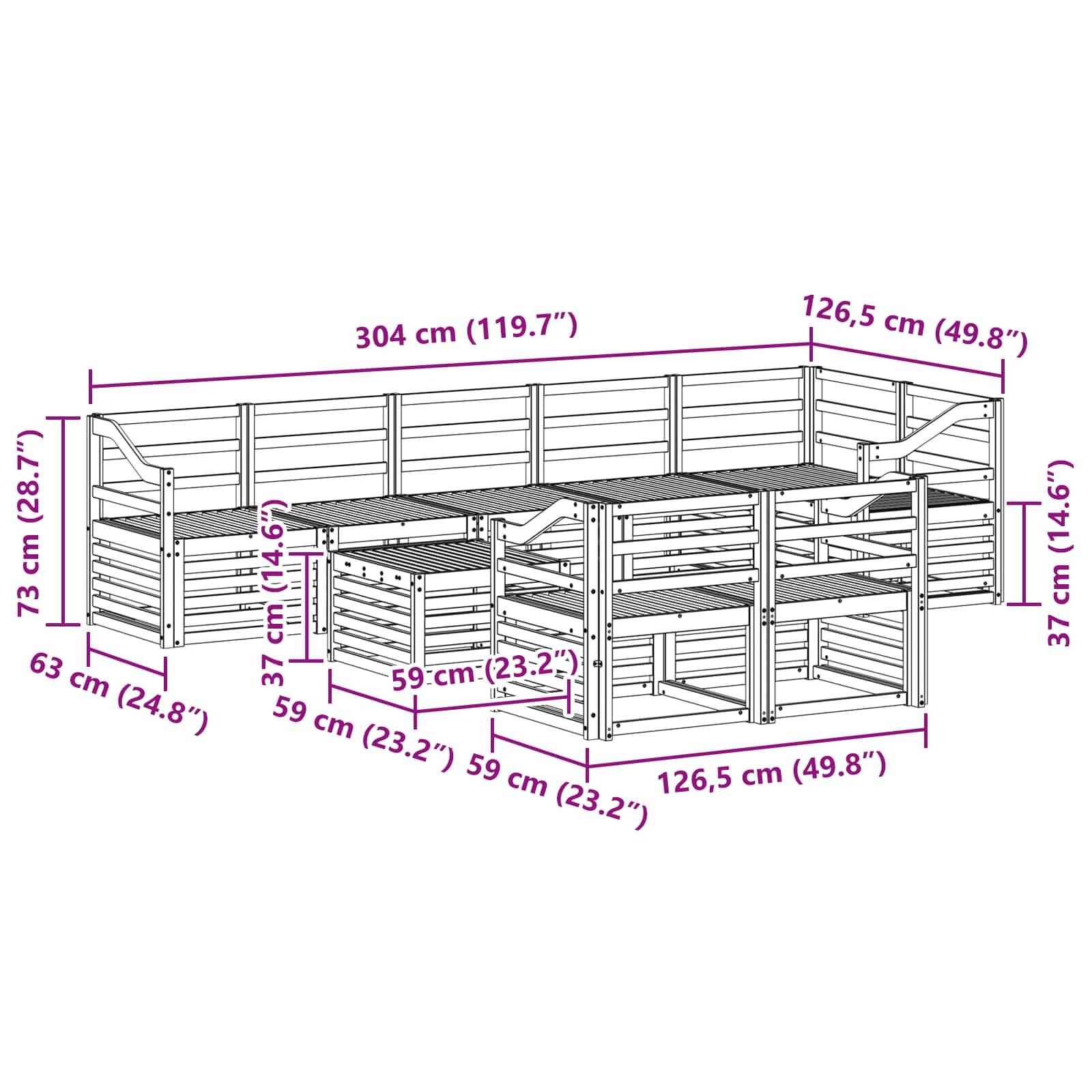 vidaXL Sofagarnituren 9 pcs Natur Massivholz Akazie