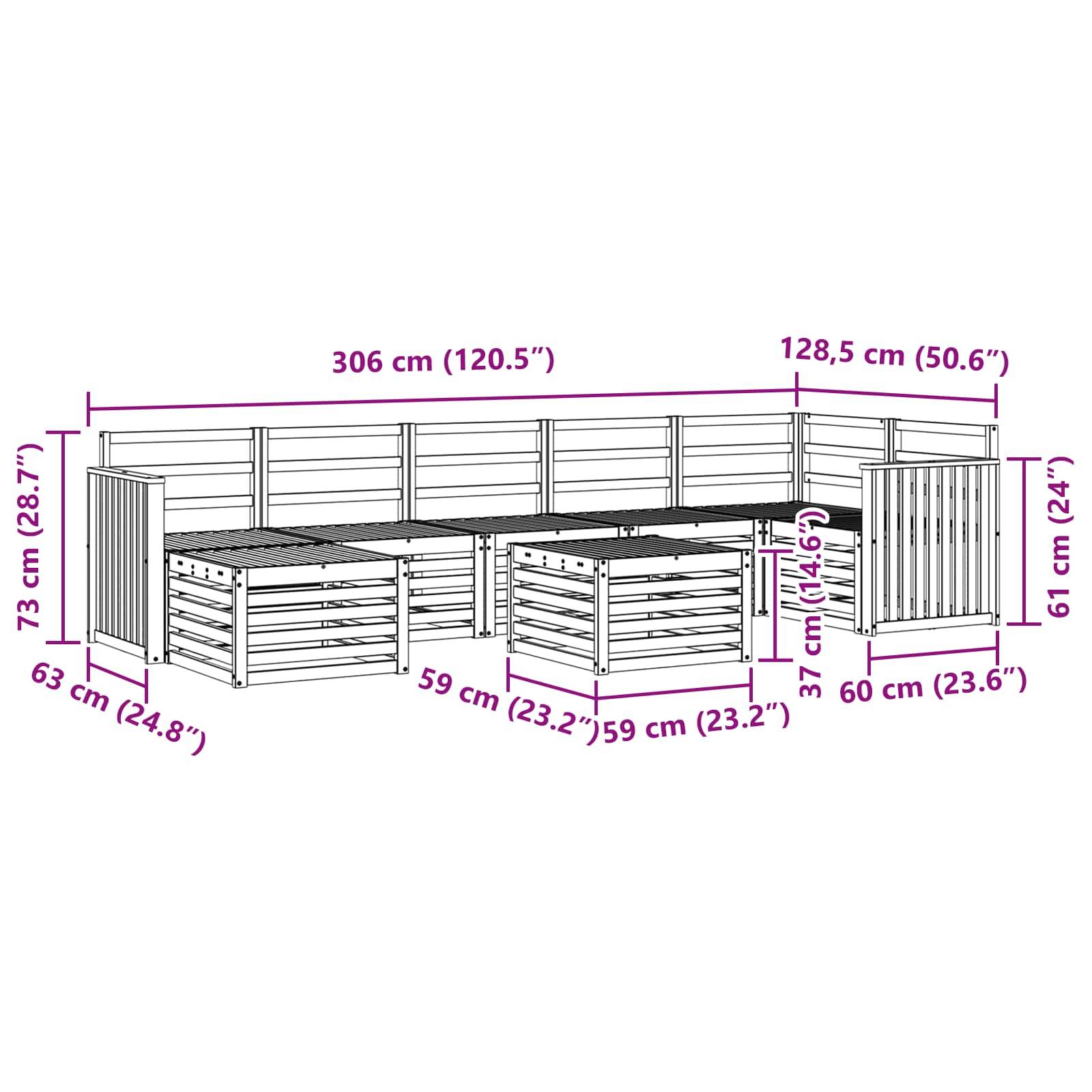 vidaXL Outdoor-Sofagarnitur 8 pcs Weiß 59 x 59 x 37 cm