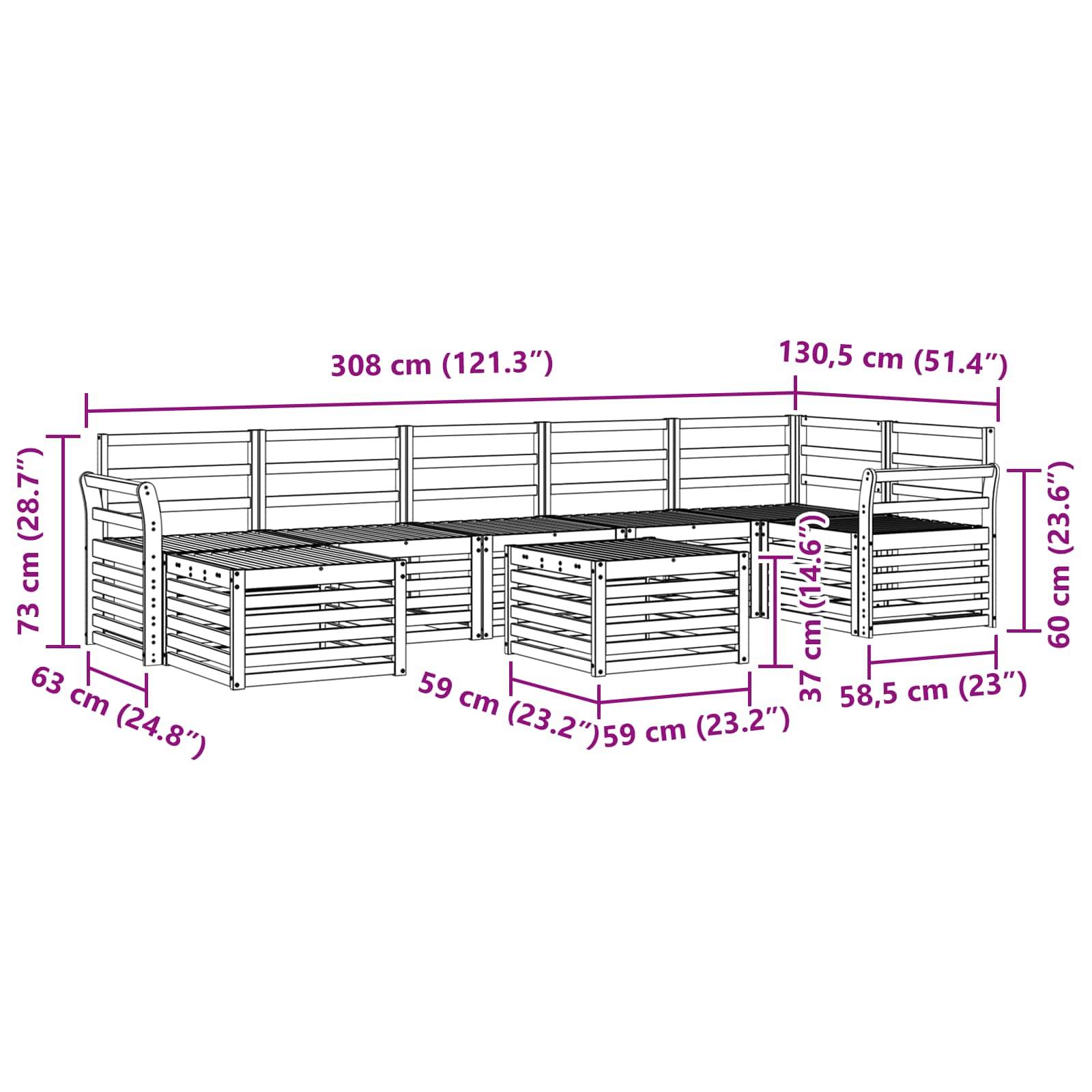 vidaXL Ecksofa Set 8 pcs Natur Massivholz Akazie