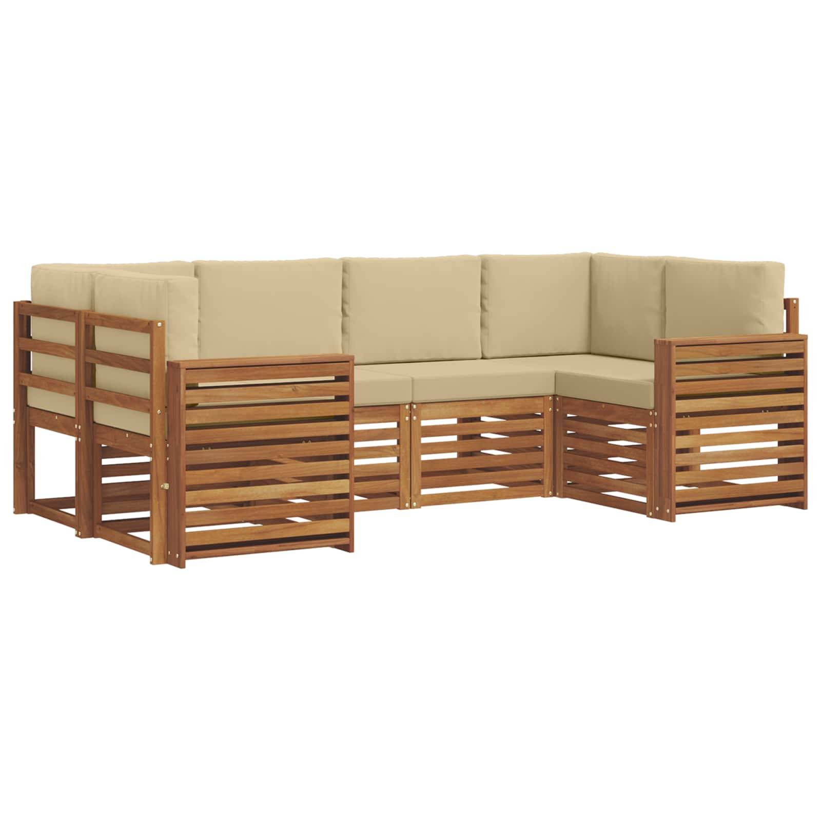 vidaXL Ecksofa Set mit Kissen 6 pcs Natur und Beige Massivholz Akazie