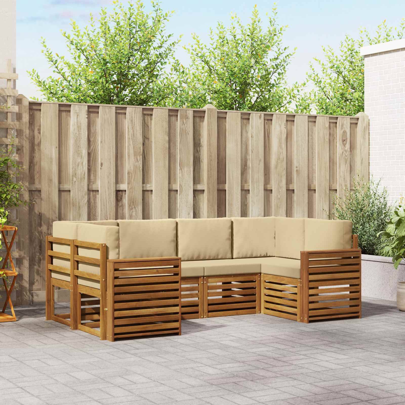 vidaXL Ecksofa Set mit Kissen 6 pcs Natur und Beige Massivholz Akazie