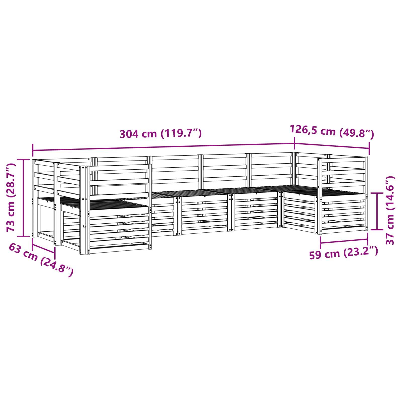 vidaXL Outdoor-Sofagarnitur 7 pcs Weiß 304 x 126,5 x 73 cm