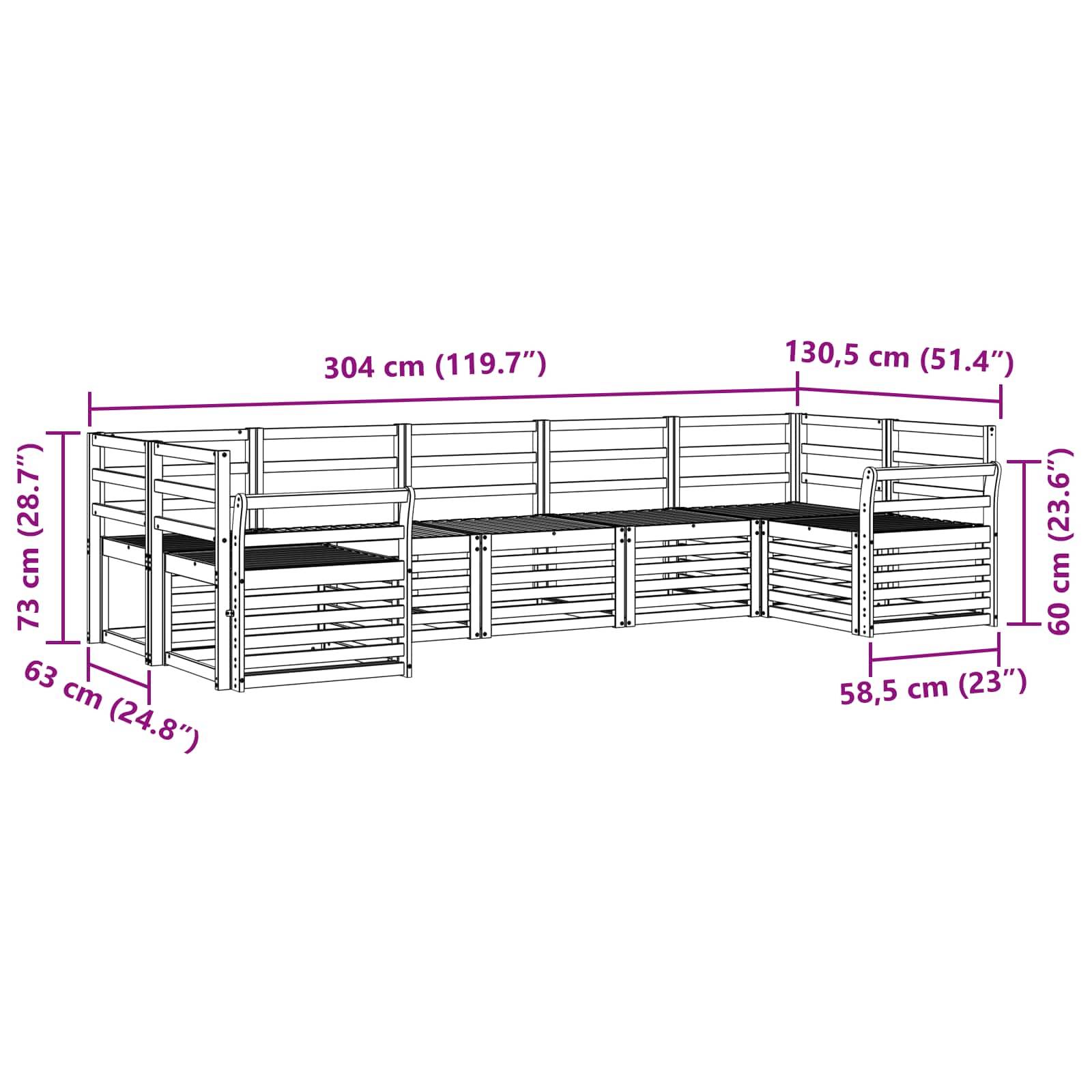 vidaXL Outdoor-Sofagarnitur 7 pcs Weiß 304 x 130,5 x 73 cm