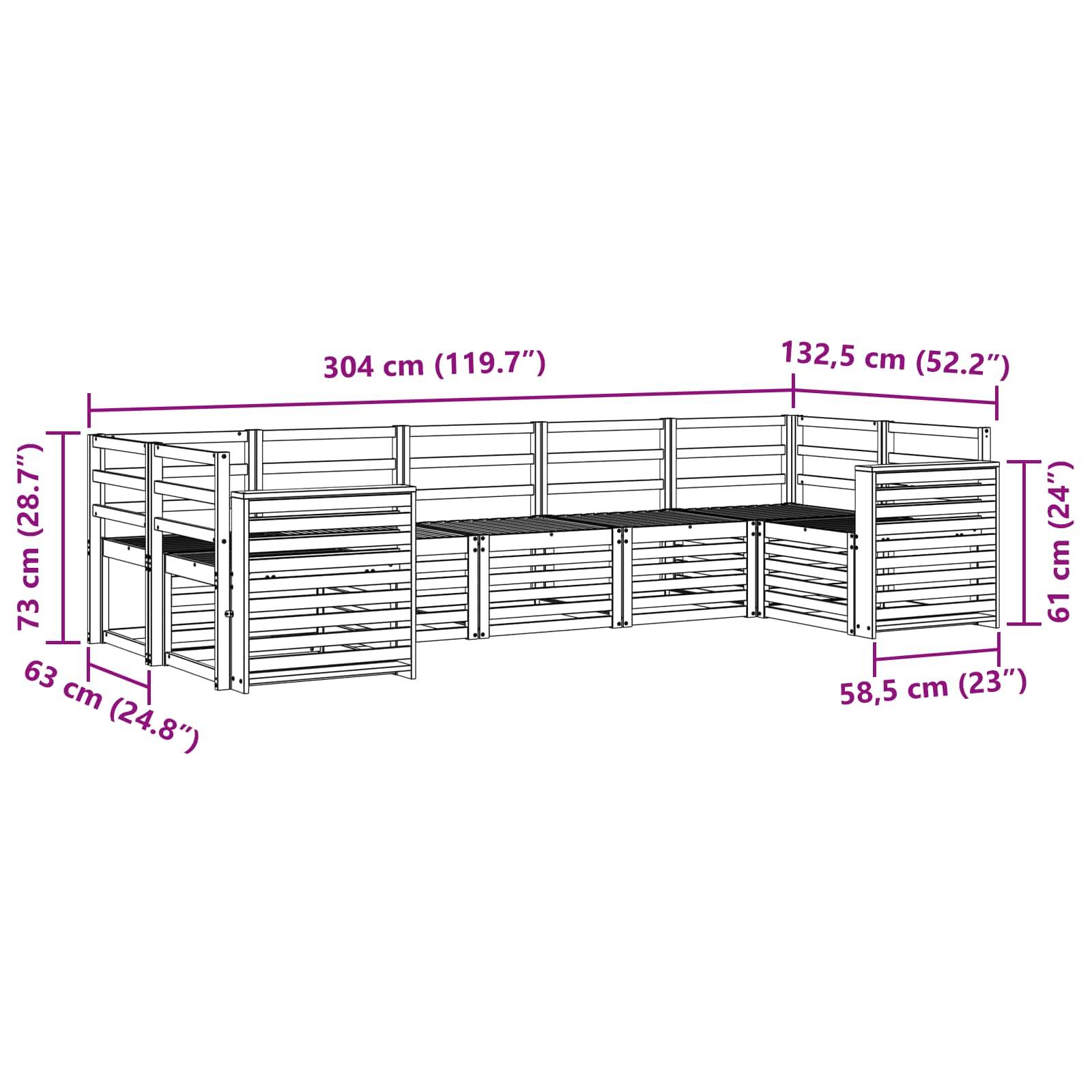 vidaXL Outdoor-Sofagarnitur 7 pcs Weiß 304 x 132,5 x 73 cm