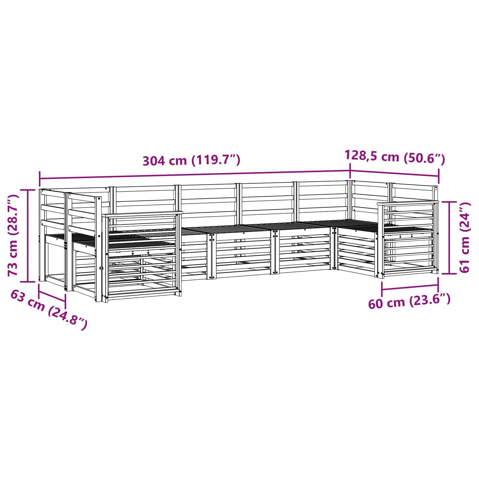 vidaXL Outdoor-Sofagarnitur 7 pcs Weiß 304 x 128,5 x 73 cm