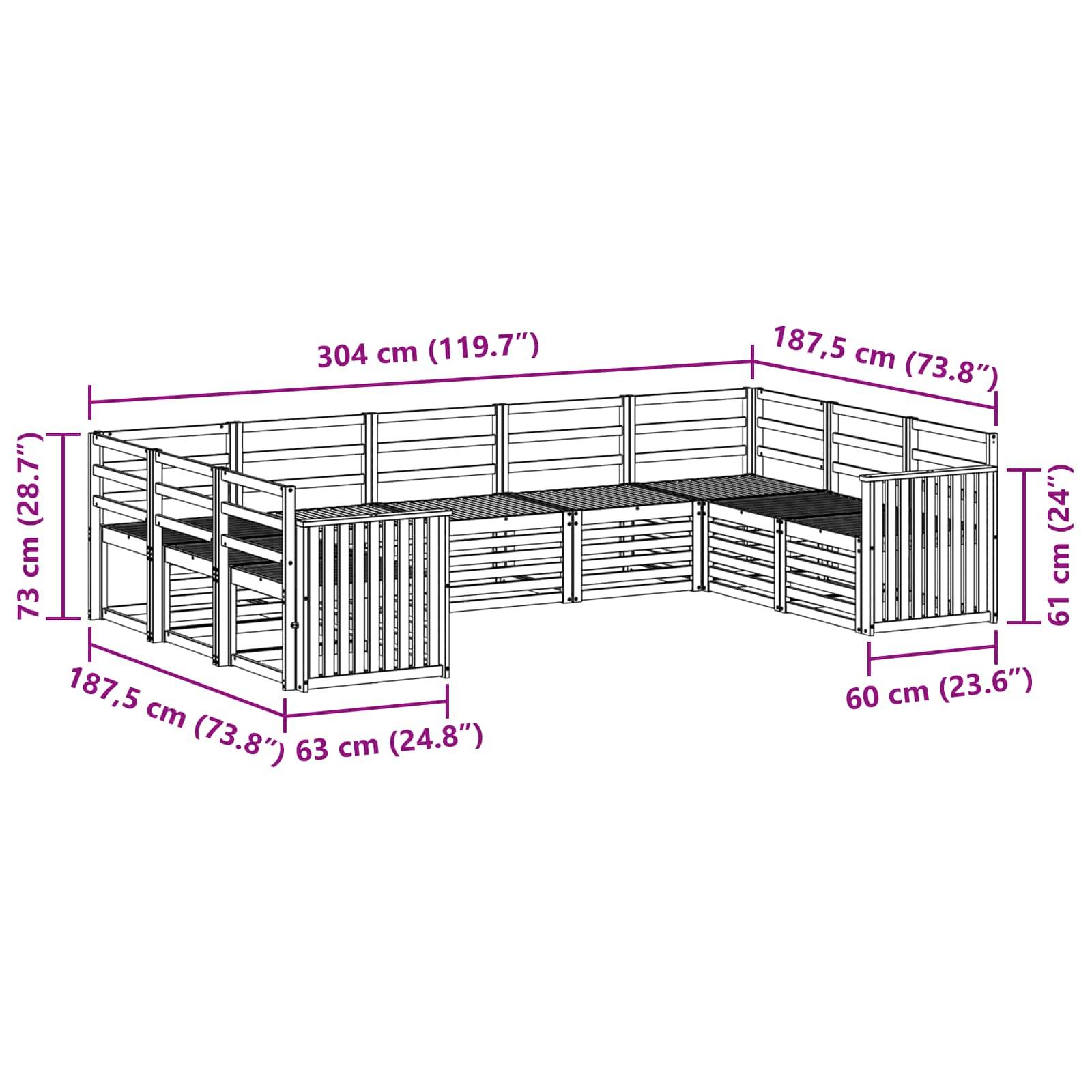vidaXL Sofagarnituren 9 pcs Natur Massivholz Akazie