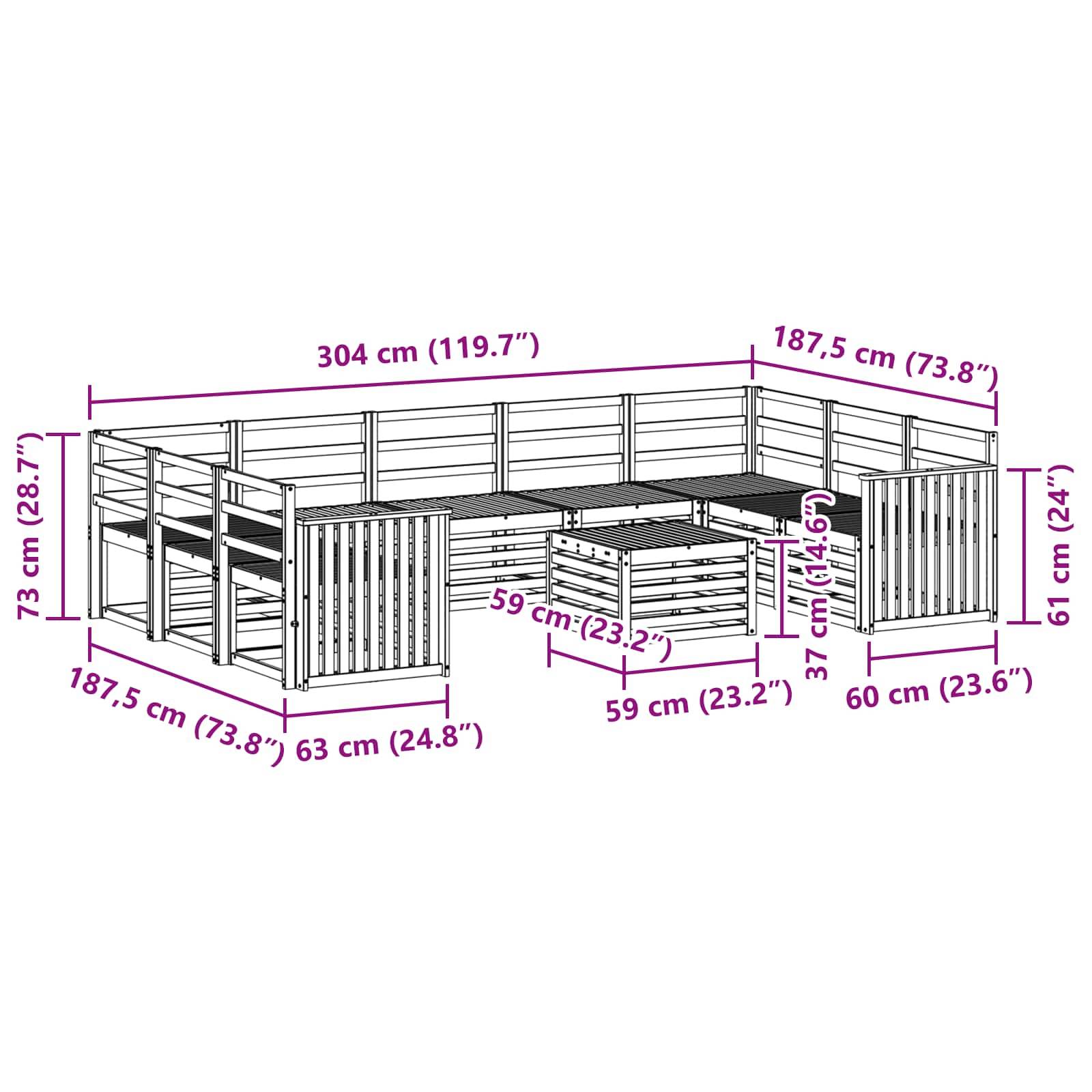 vidaXL Outdoor-Sofagarnitur 10 pcs Weiß 59 x 59 x 37 cm