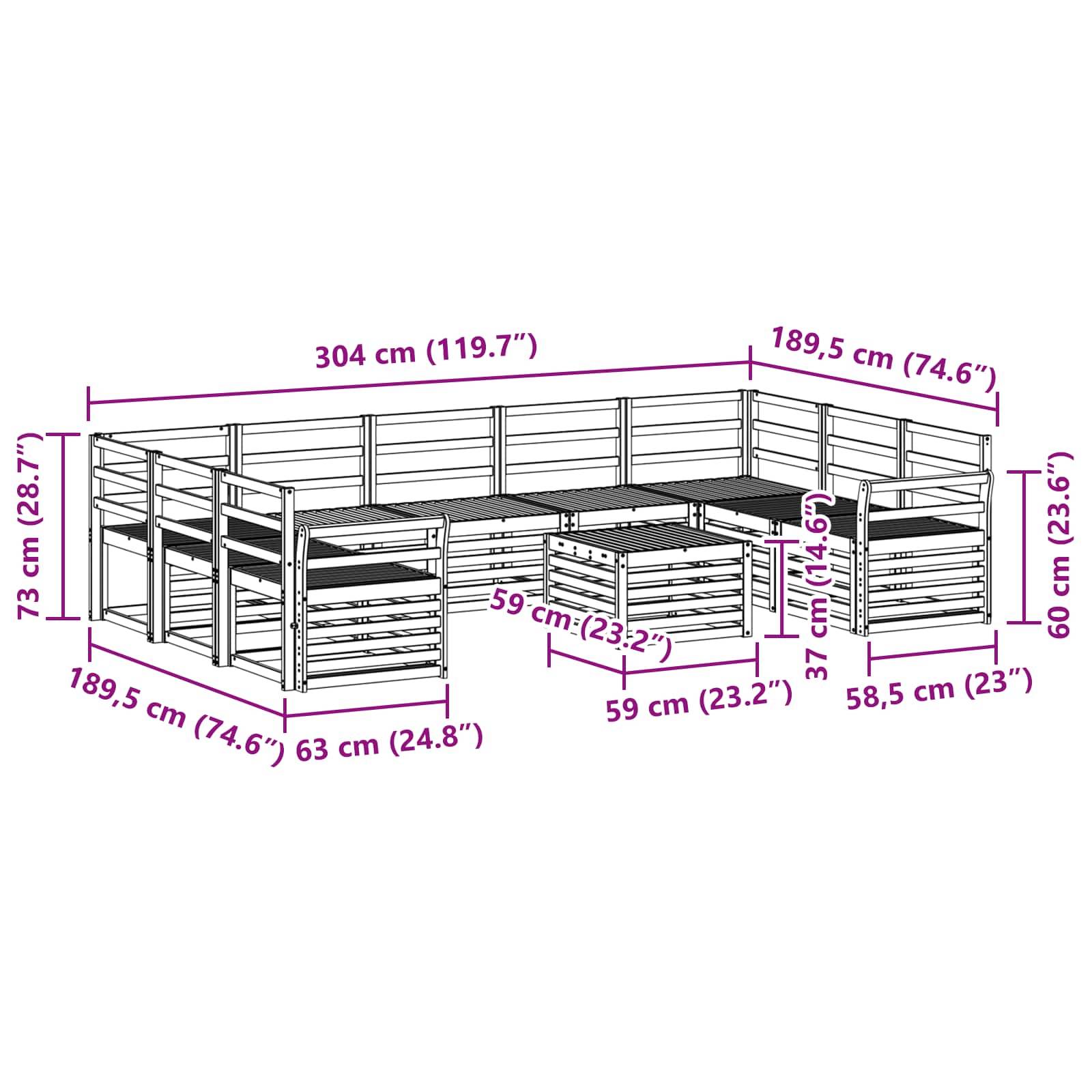vidaXL Sofagarnituren 10 pcs Natur Massivholz Akazie