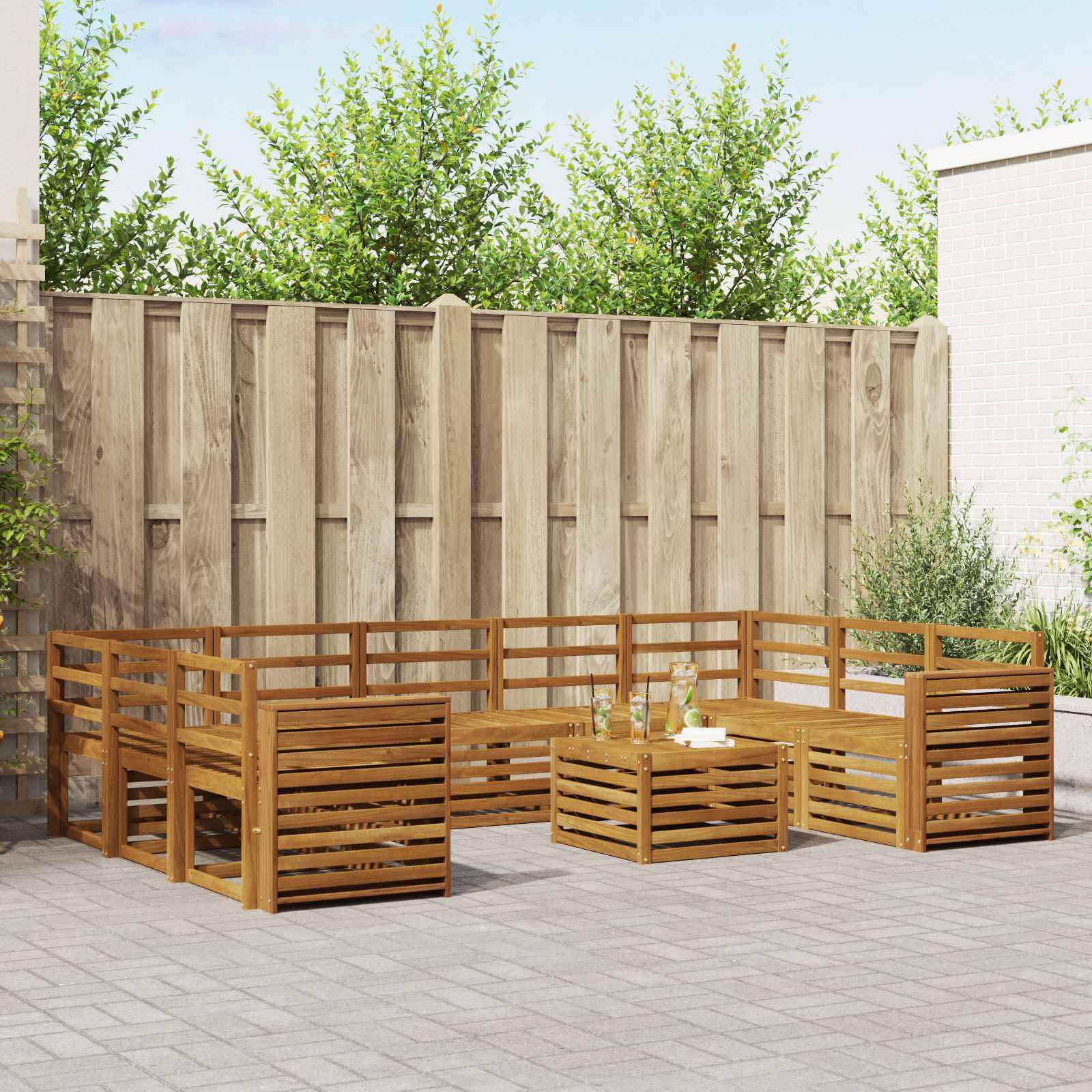 vidaXL Sofagarnituren 10 pcs Natur Massivholz Akazie