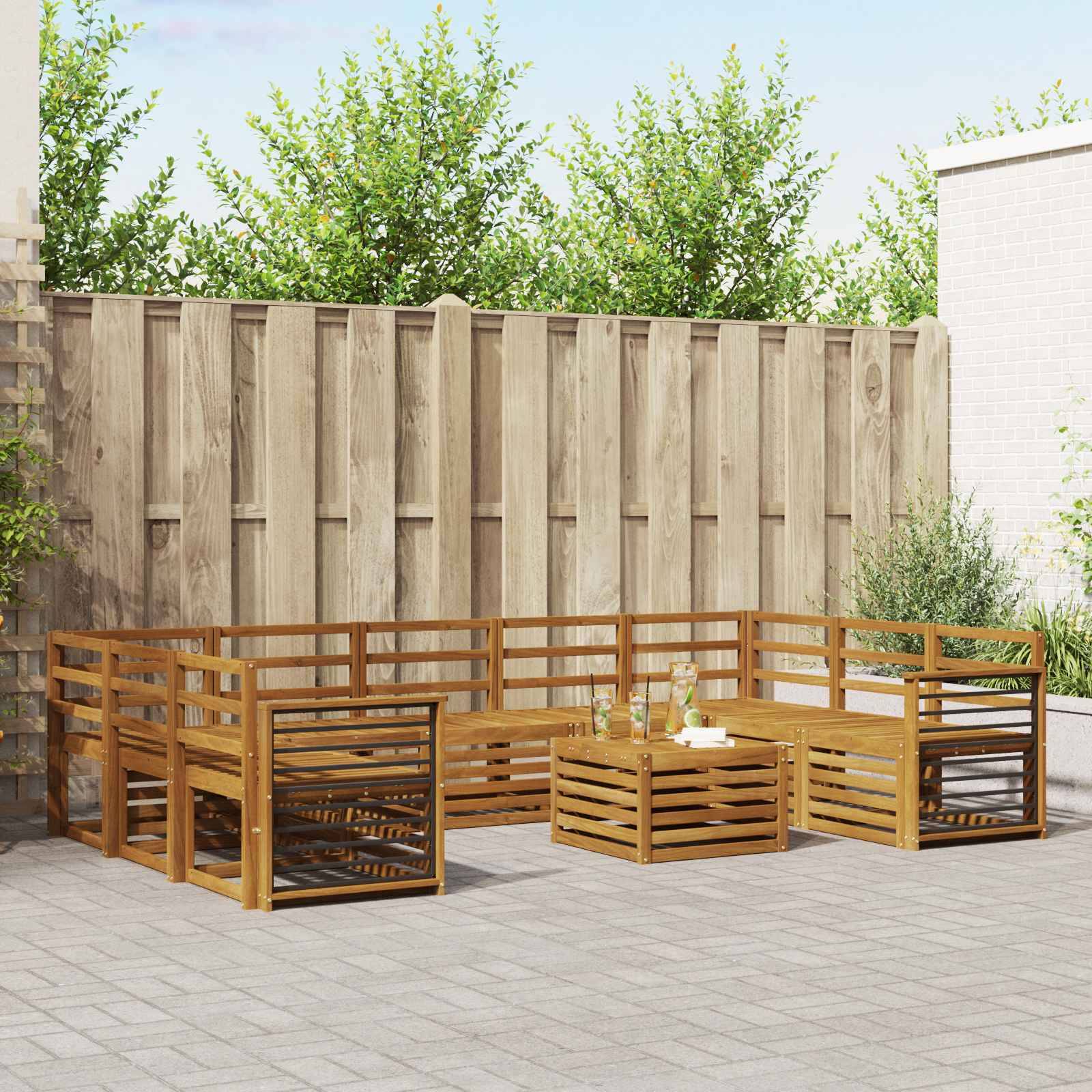 vidaXL Sofagarnituren 10 pcs Natur Massivholz Akazie