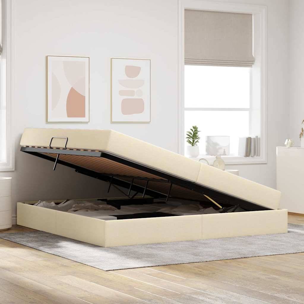 vidaXL Aufbewahrungsbett mit Matratze Creme 200 x 200 cm Polyester