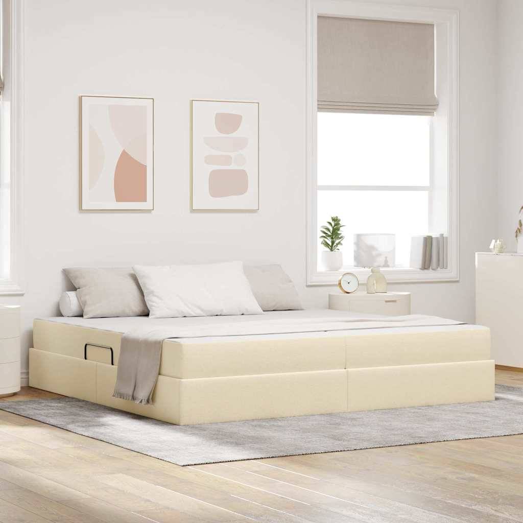 vidaXL Aufbewahrungsbett mit Matratze Creme 200 x 200 cm Polyester