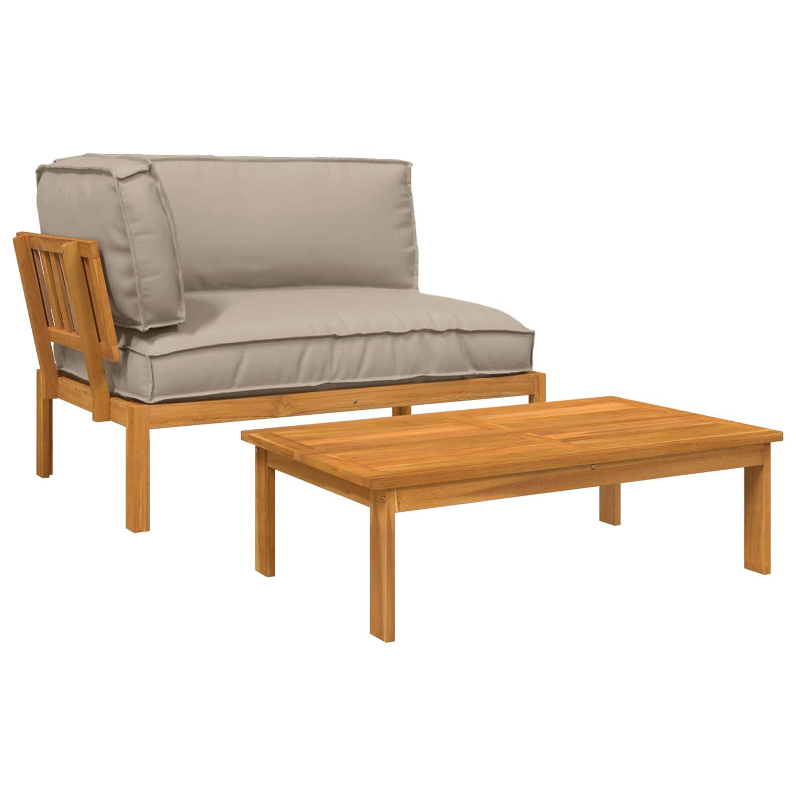 vidaXL Sofa Set mit Kissen Uni 2 pcs Taupe Massivholz Akazie