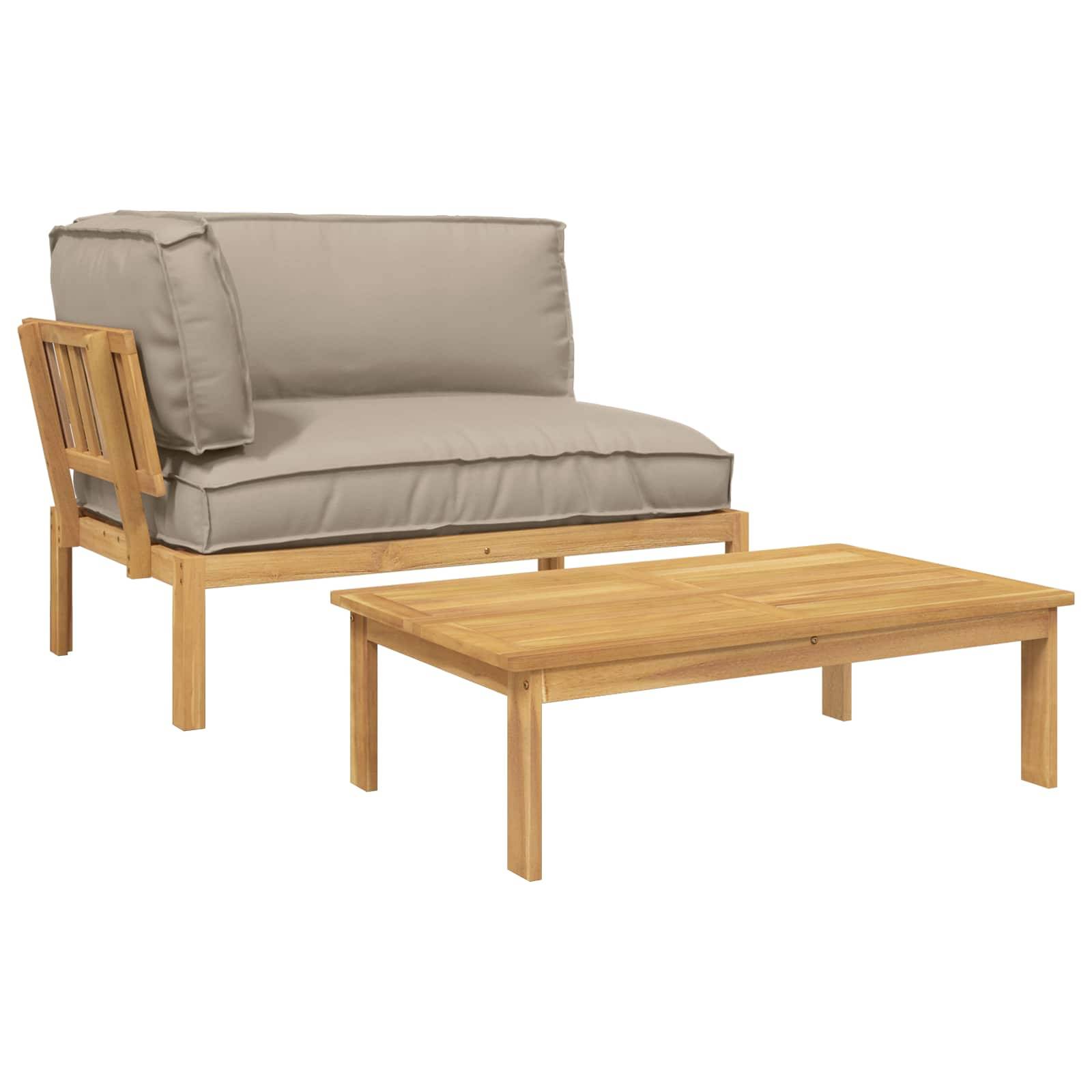 vidaXL Sofa Set mit Kissen Uni 2 pcs Taupe Massivholz Akazie