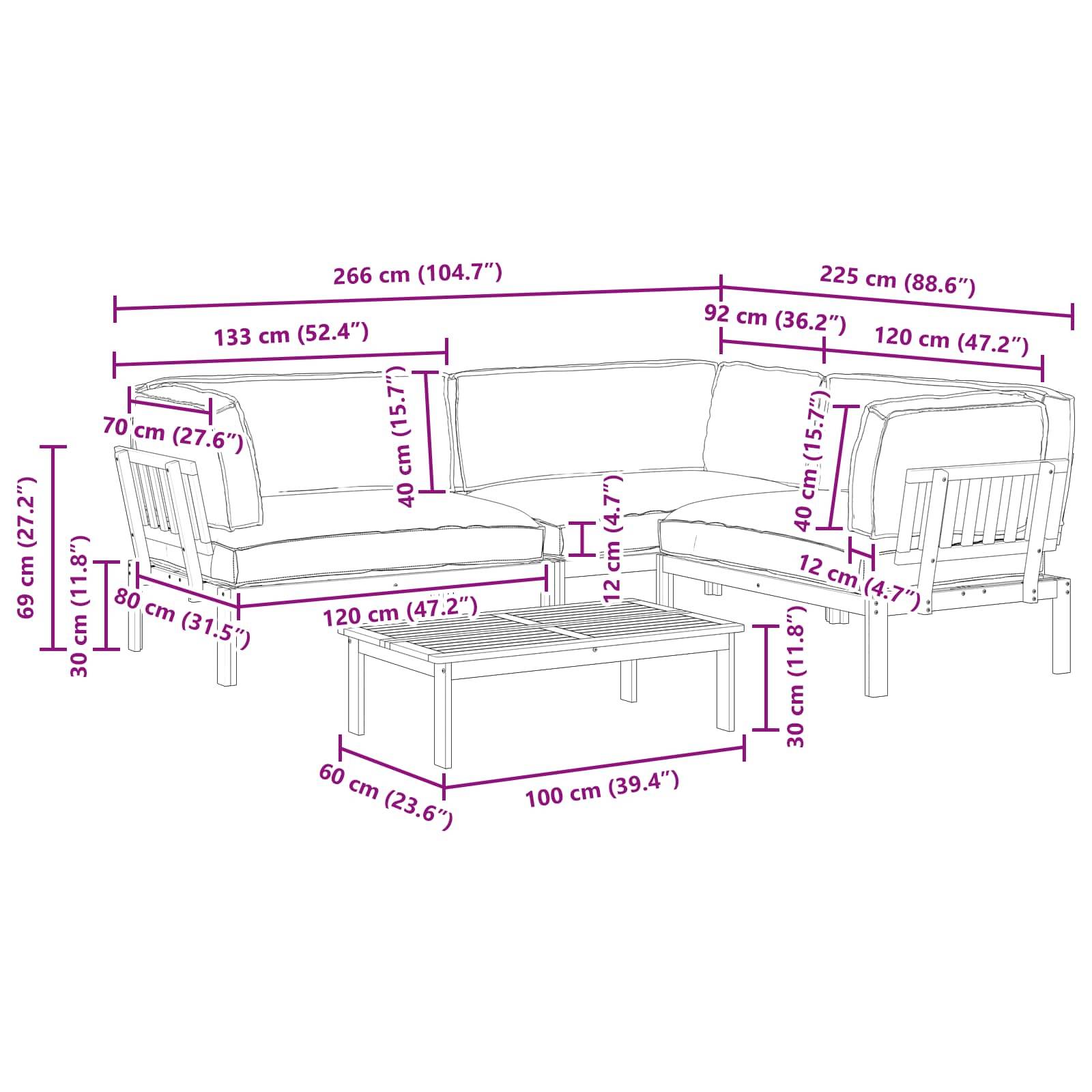 vidaXL Sofa Set mit Kissen Uni 4 pcs Anthrazit Massivholz Akazie