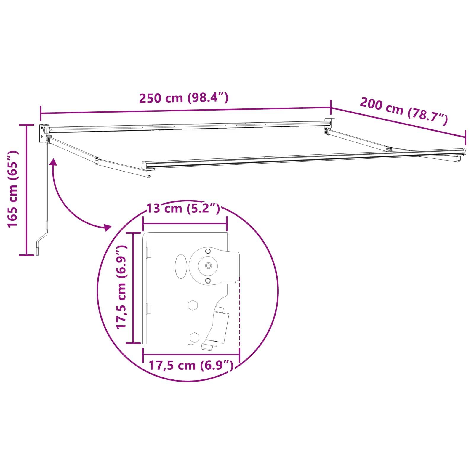vidaXL Manuell einziehbare Markise Rot und Weiß 2,5 x 2 m