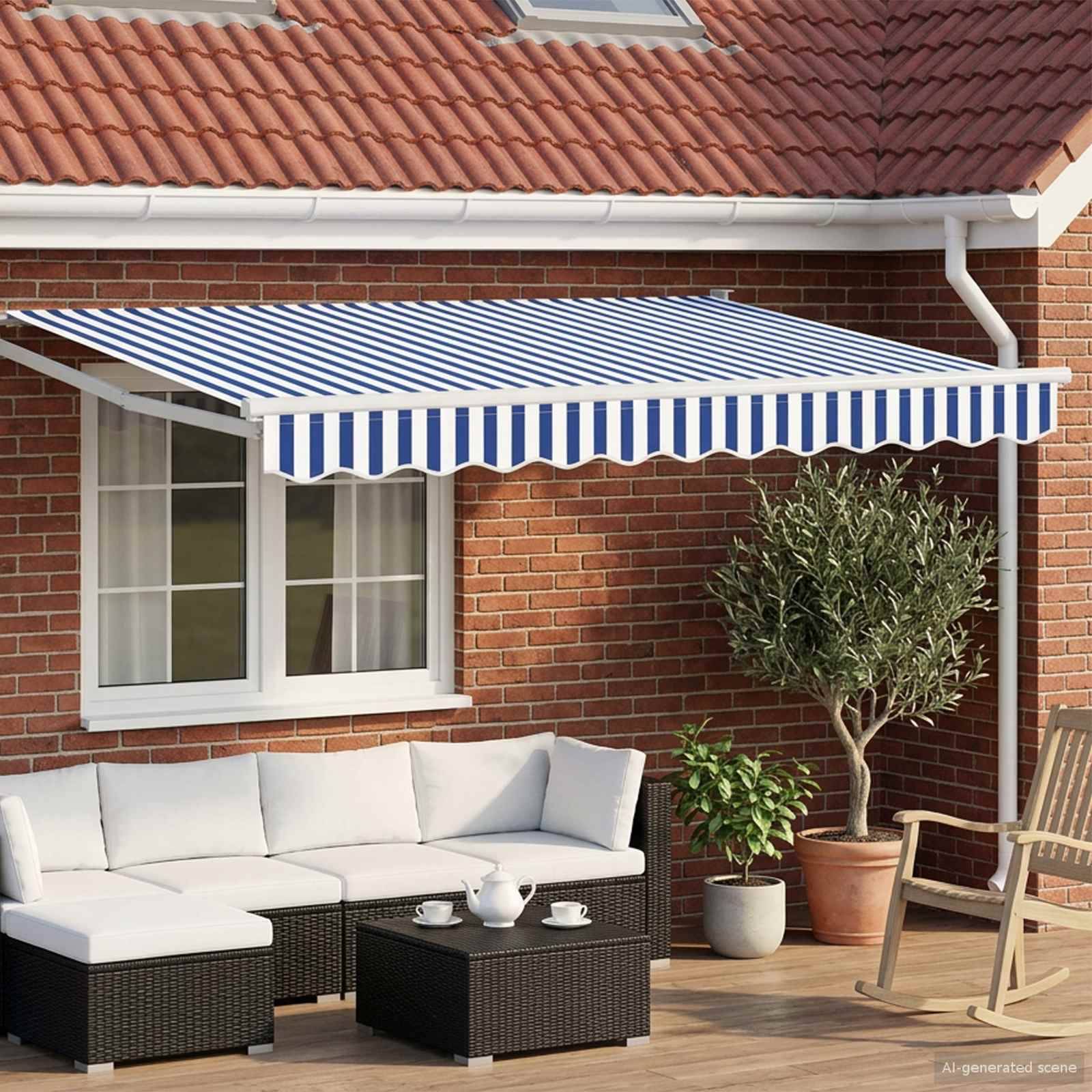 vidaXL Einziehbare Markise Blau und Weiß 3,5 x 2 m