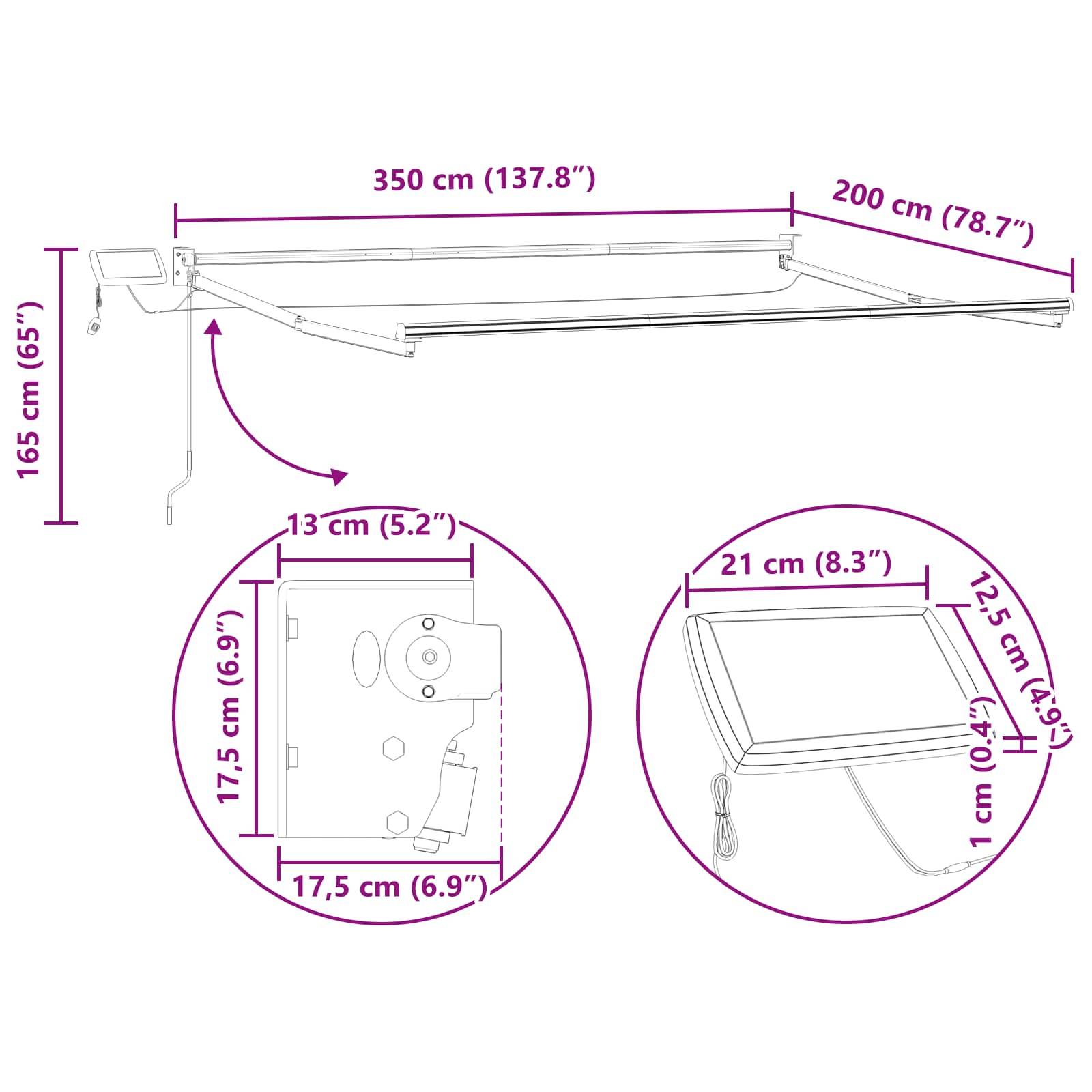 vidaXL Manuelle Gelenkarmmarkise mit LEDs Beige 3,5 x 2 m