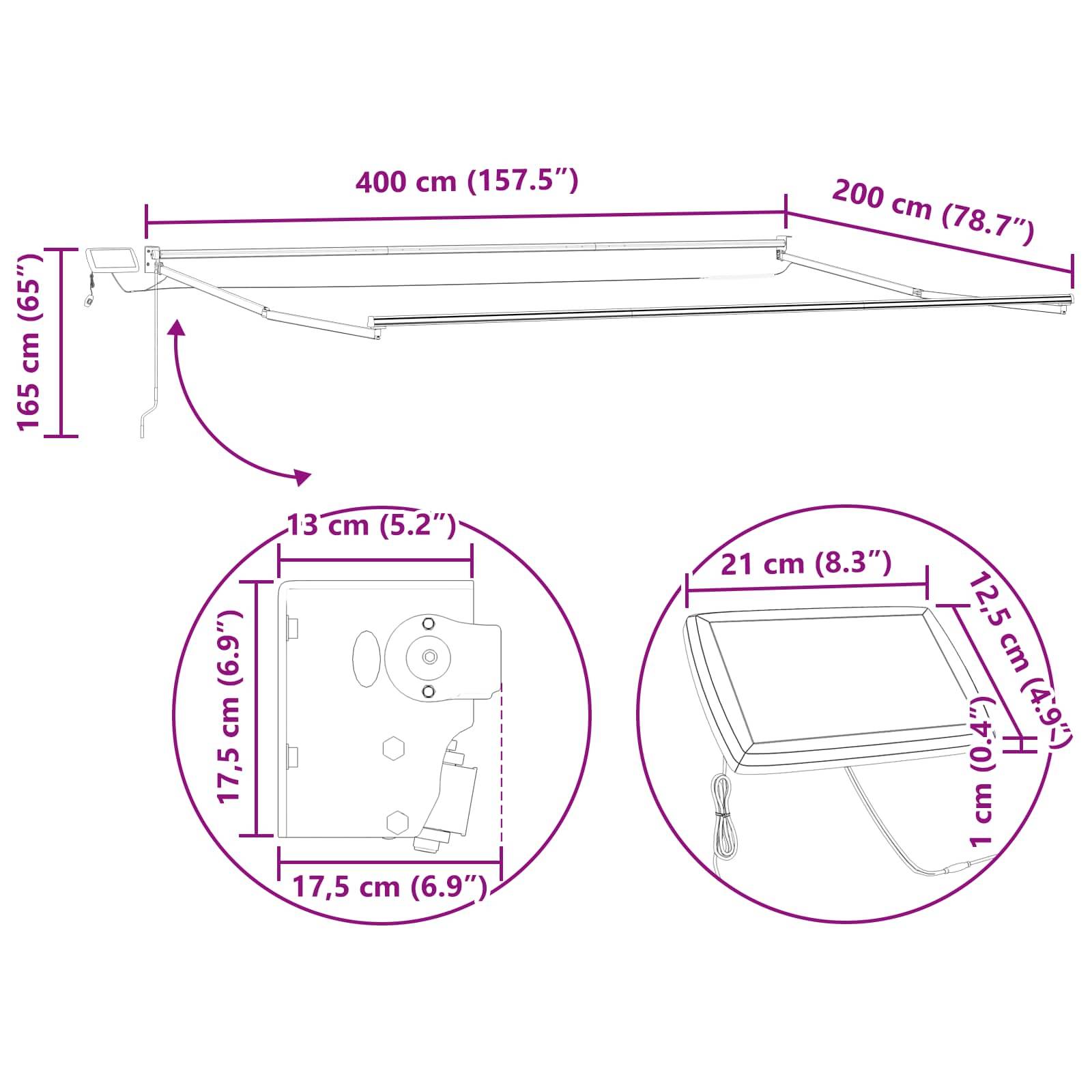 vidaXL Manuelle Gelenkarmmarkise mit LEDs Mehrfarbig 4 x 2 m