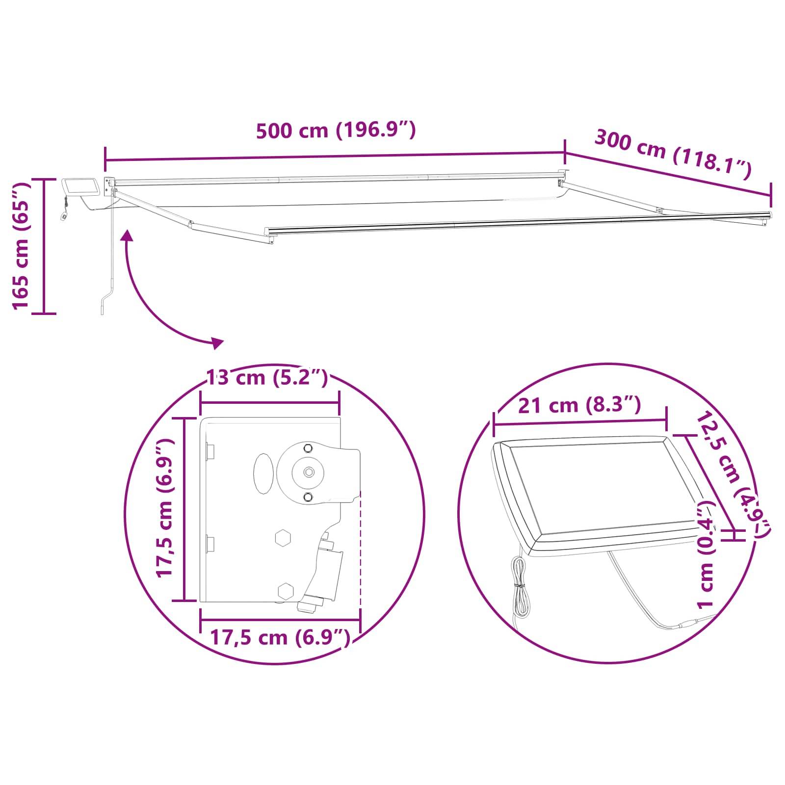 vidaXL Manuelle Gelenkarmmarkise mit LEDs Anthrazit und Weiß 5 x 3 m