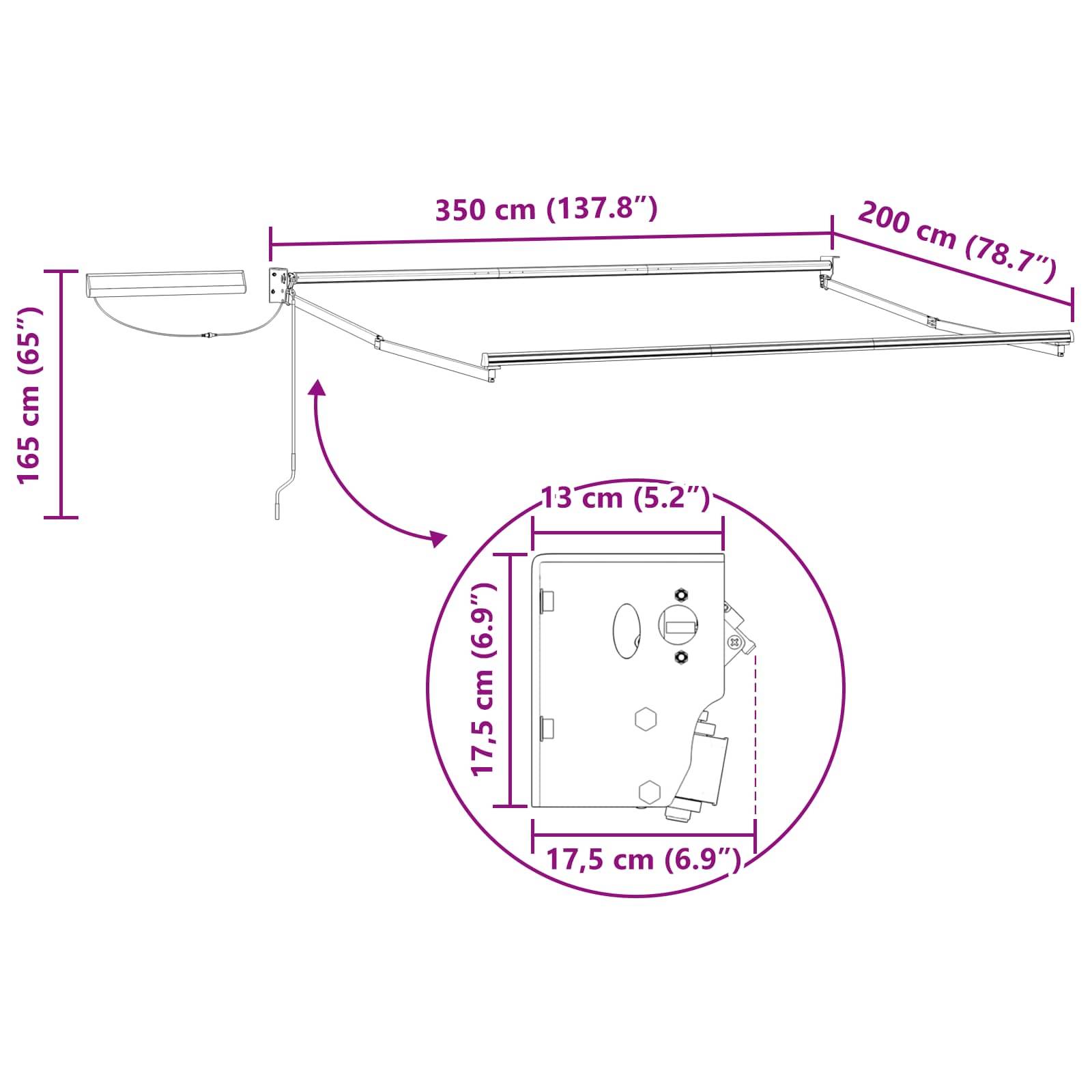 vidaXL Elektrische ausziehbare Markise Creme und Anthrazit 3,5 x 2 m