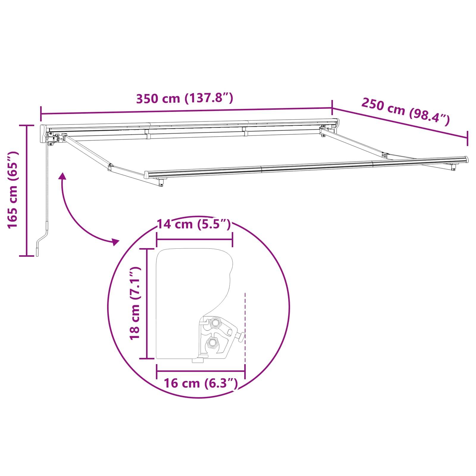 vidaXL Manuell einziehbare Markise Rot 3,5 x 2,5 m