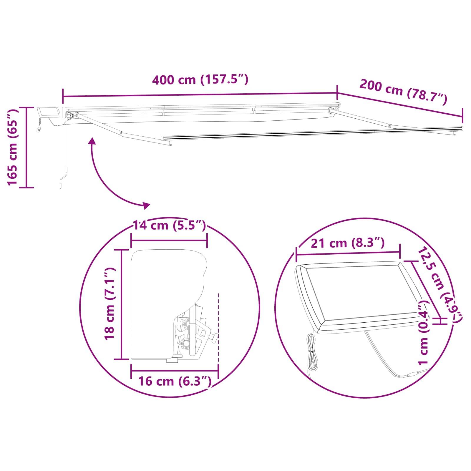 vidaXL Manueller Markisenrahmen mit LEDs Anthrazit 4 x 2 m
