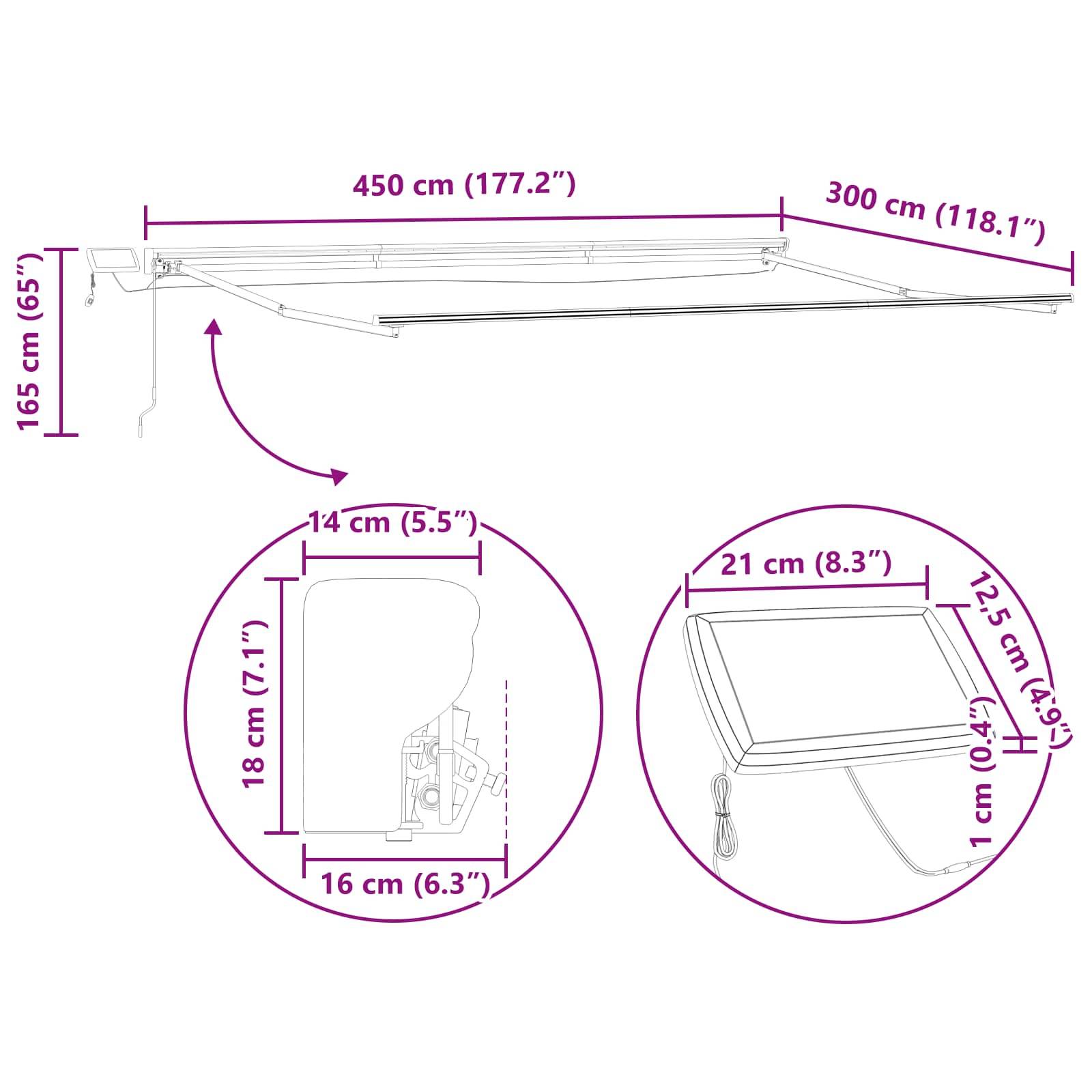 vidaXL Manueller Markisenrahmen mit LEDs Gelb und Grau 4,5 × 3 m