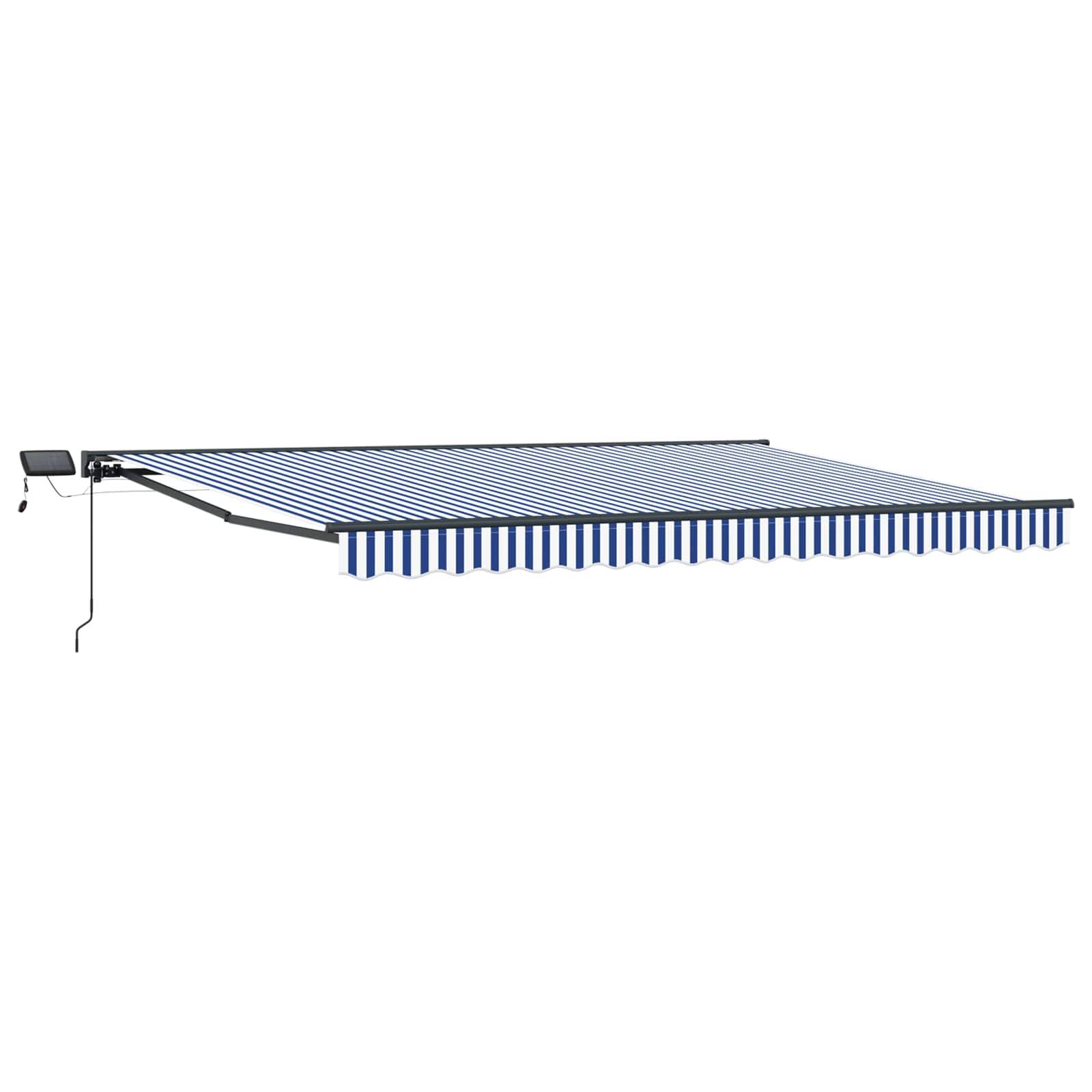 vidaXL Manueller Markisenrahmen mit LEDs Blau und Weiß 4,5 × 3 m