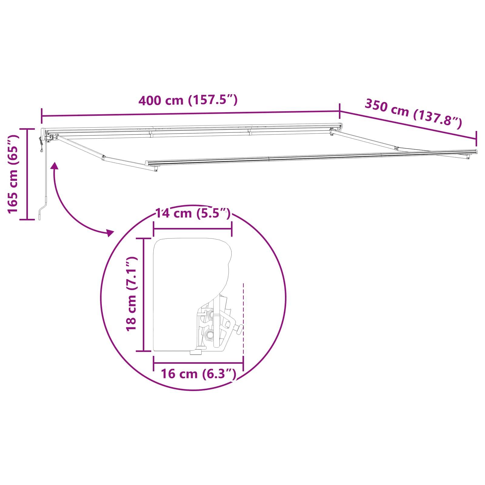 vidaXL Elektrisches Markisenrahmen Verstellbar Weiß 4 × 3,5 m Stahl