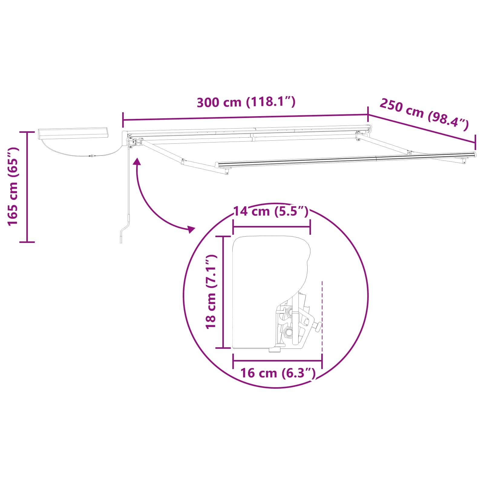 vidaXL Elektrische ausziehbare Markise Grün, Gelb, Anthrazit 3 x 2,5 m