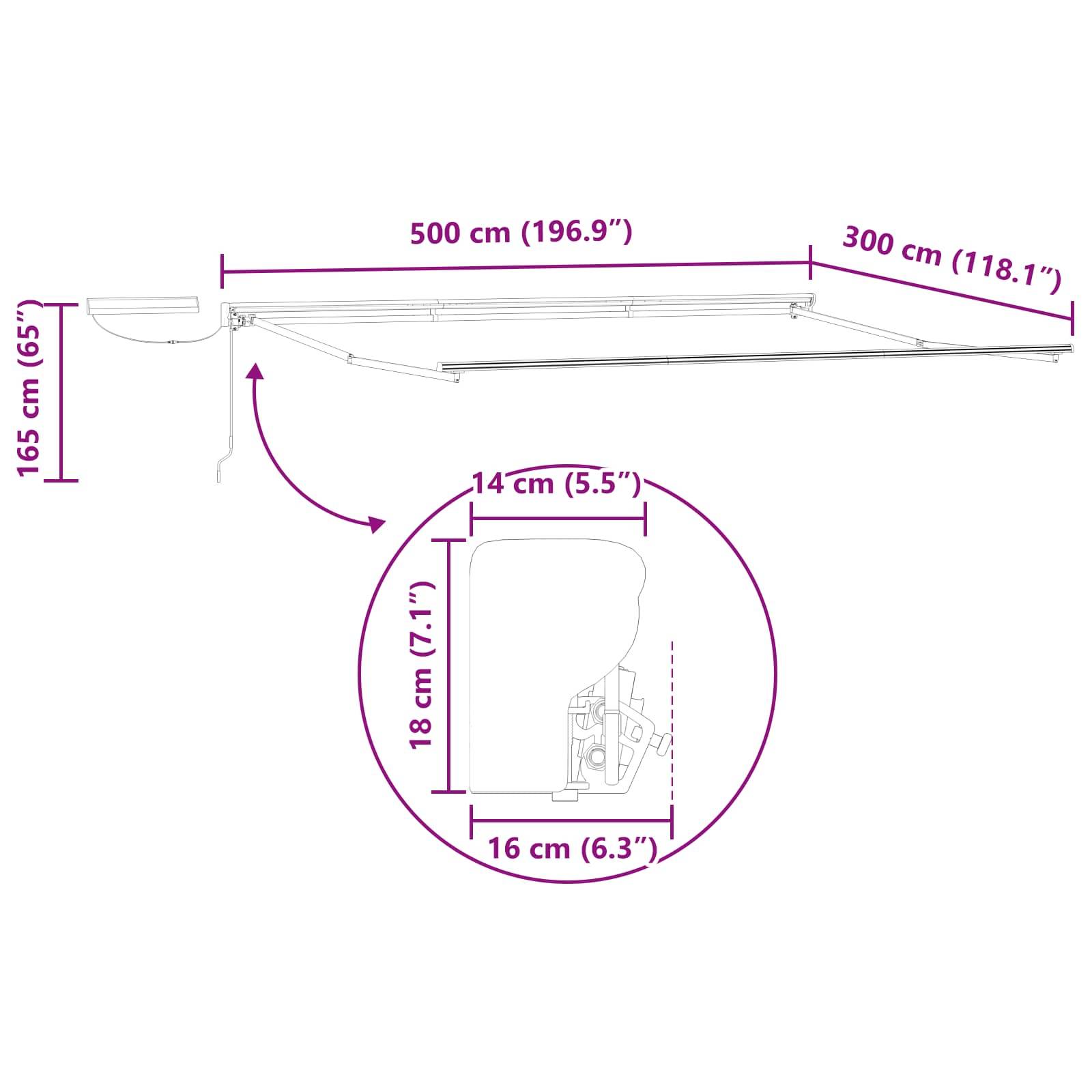 vidaXL Elektrische ausziehbare Markise Grün, Gelb, Weiß 5 x 3 m