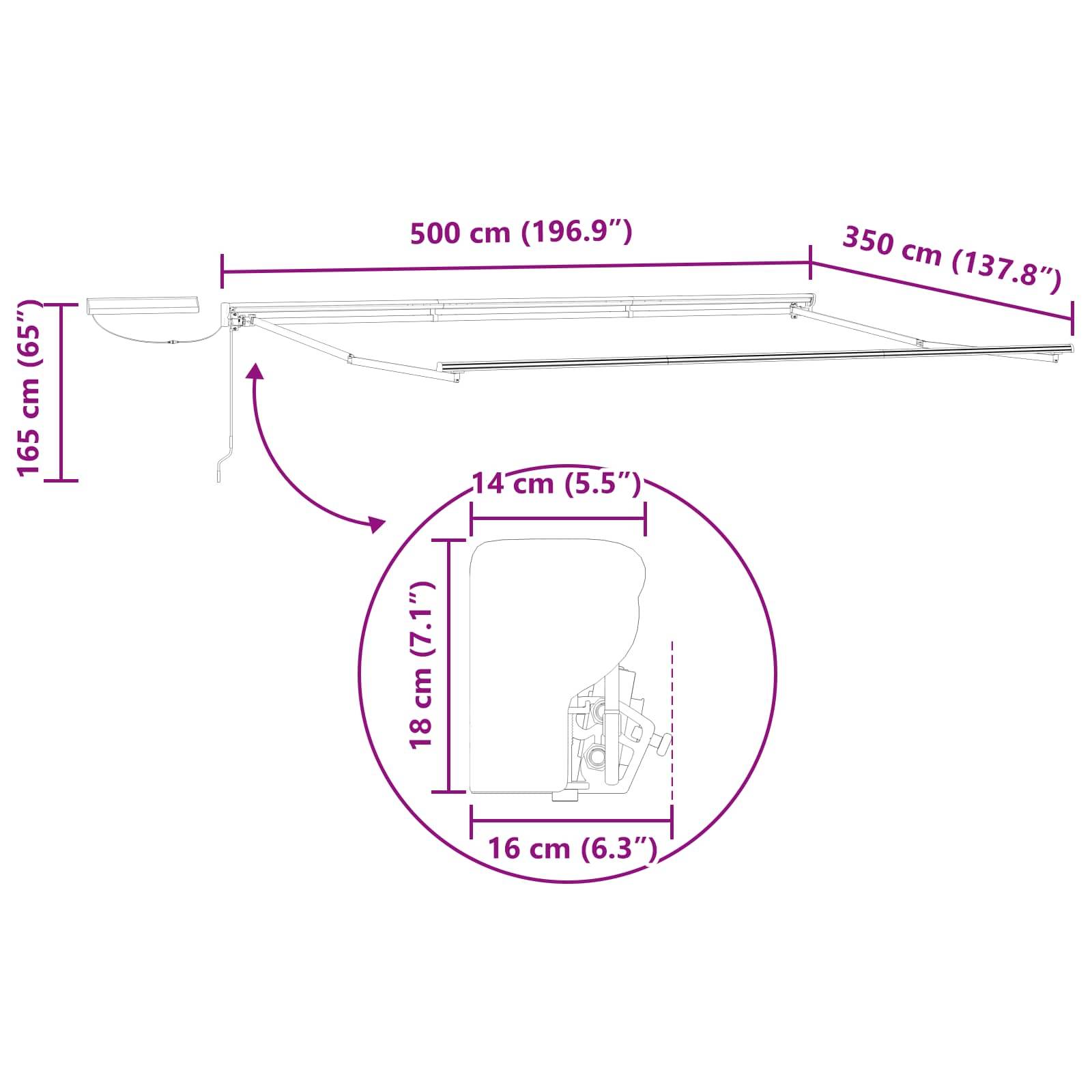 vidaXL Elektrische ausziehbare Markise Grün, Weiß, Anthrazit 5 x 3,5 m