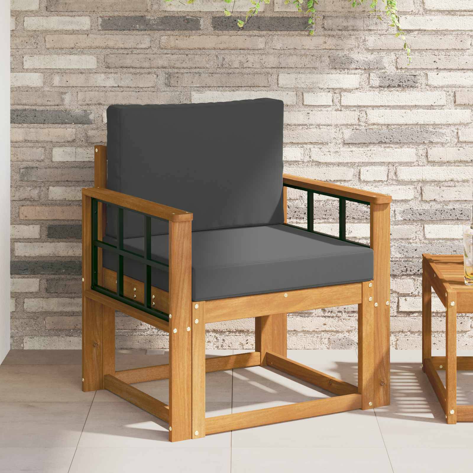 vidaXL Outdoor-Sofa Massives Akazienholz und Polyester Natur