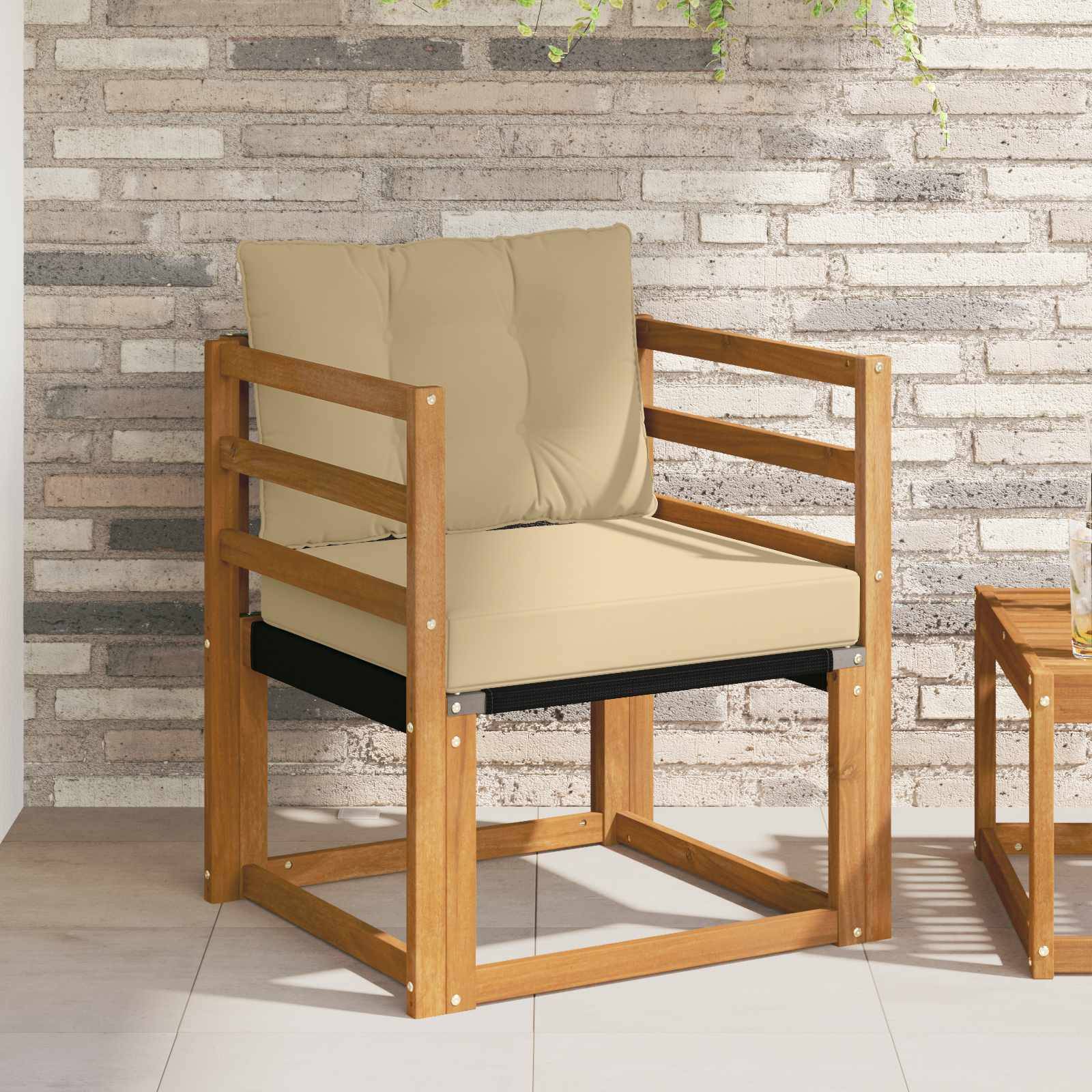 vidaXL Outdoor-Sofa Massives Akazienholz und Textilene Natur
