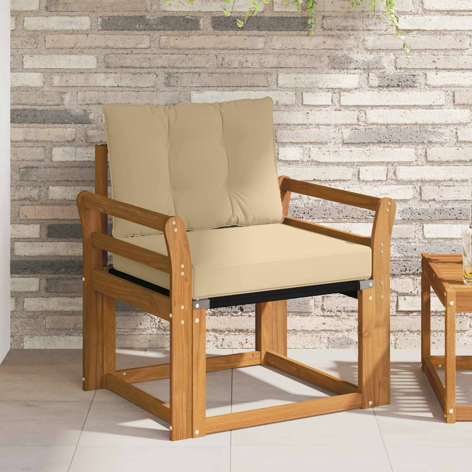 vidaXL Outdoor-Sofa Massives Akazienholz und Textilene Natur