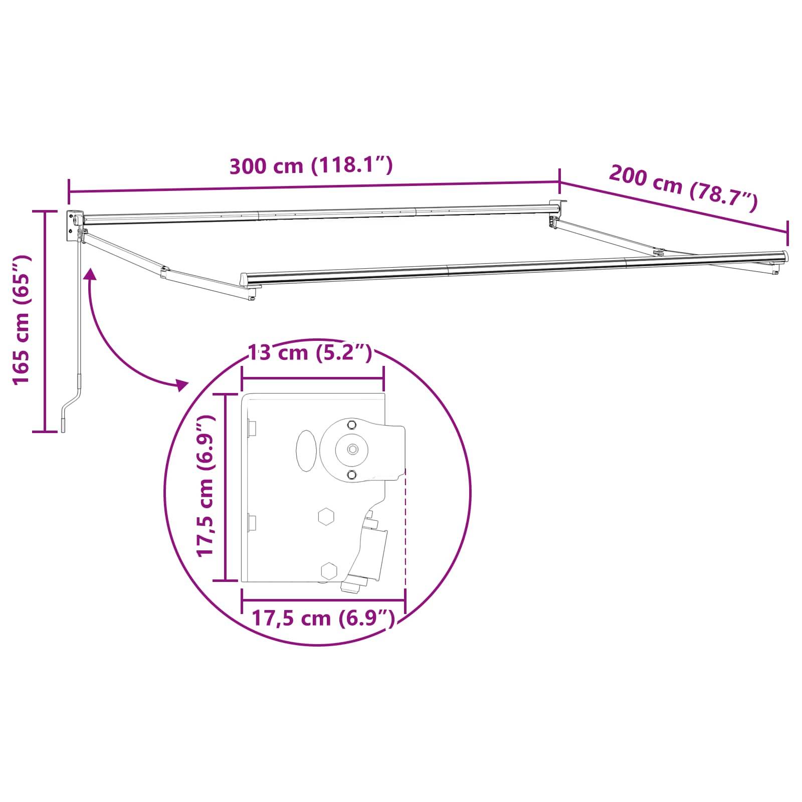 vidaXL Manueller ausziehbarer Sonnenschirmrahmen Anthrazit 3 x 2 m