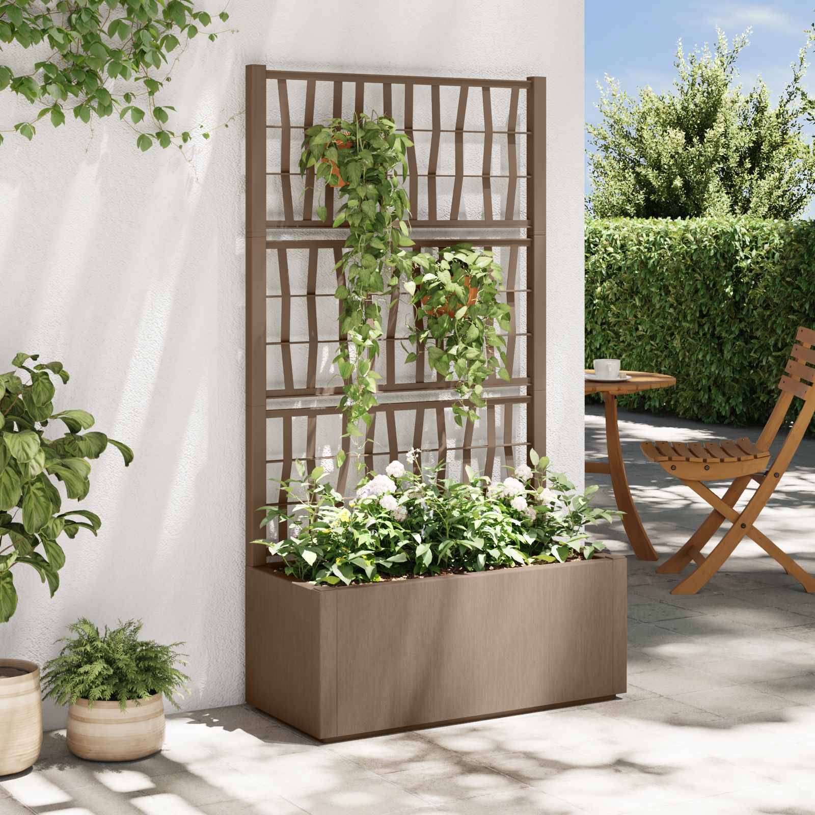 vidaXL Gartenpflanzer mit Gitter Braun 80 x 36 x 140 cm PP