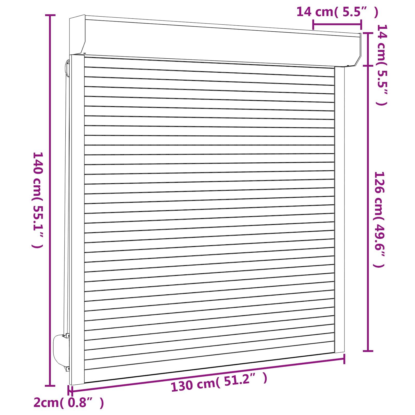 vidaXL Rollladen Weiß 130 x 140 cm Aluminium und Polyurethan