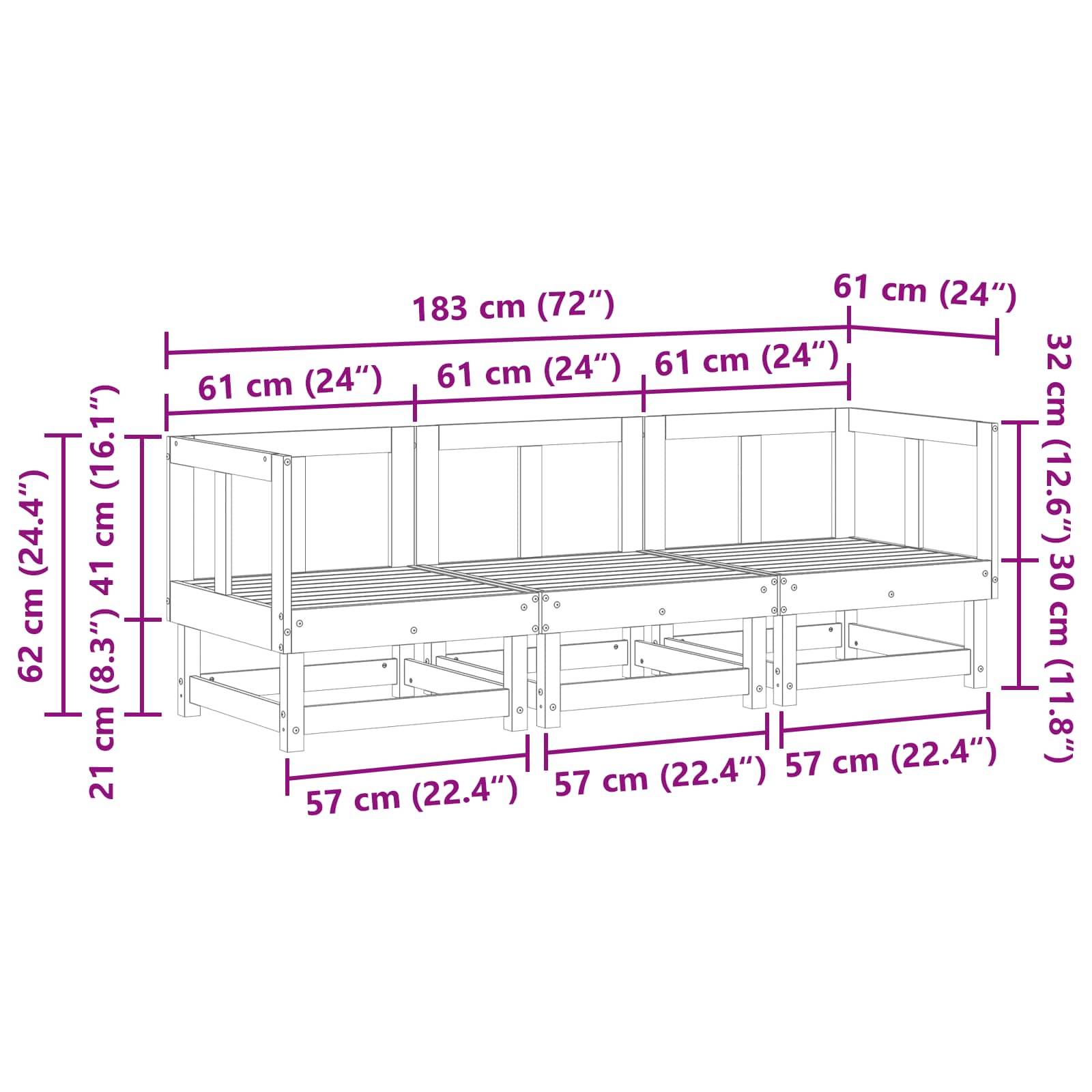 vidaXL Sectional Sofa Einheiten Wachsbraun 183 x 61 x 62 cm