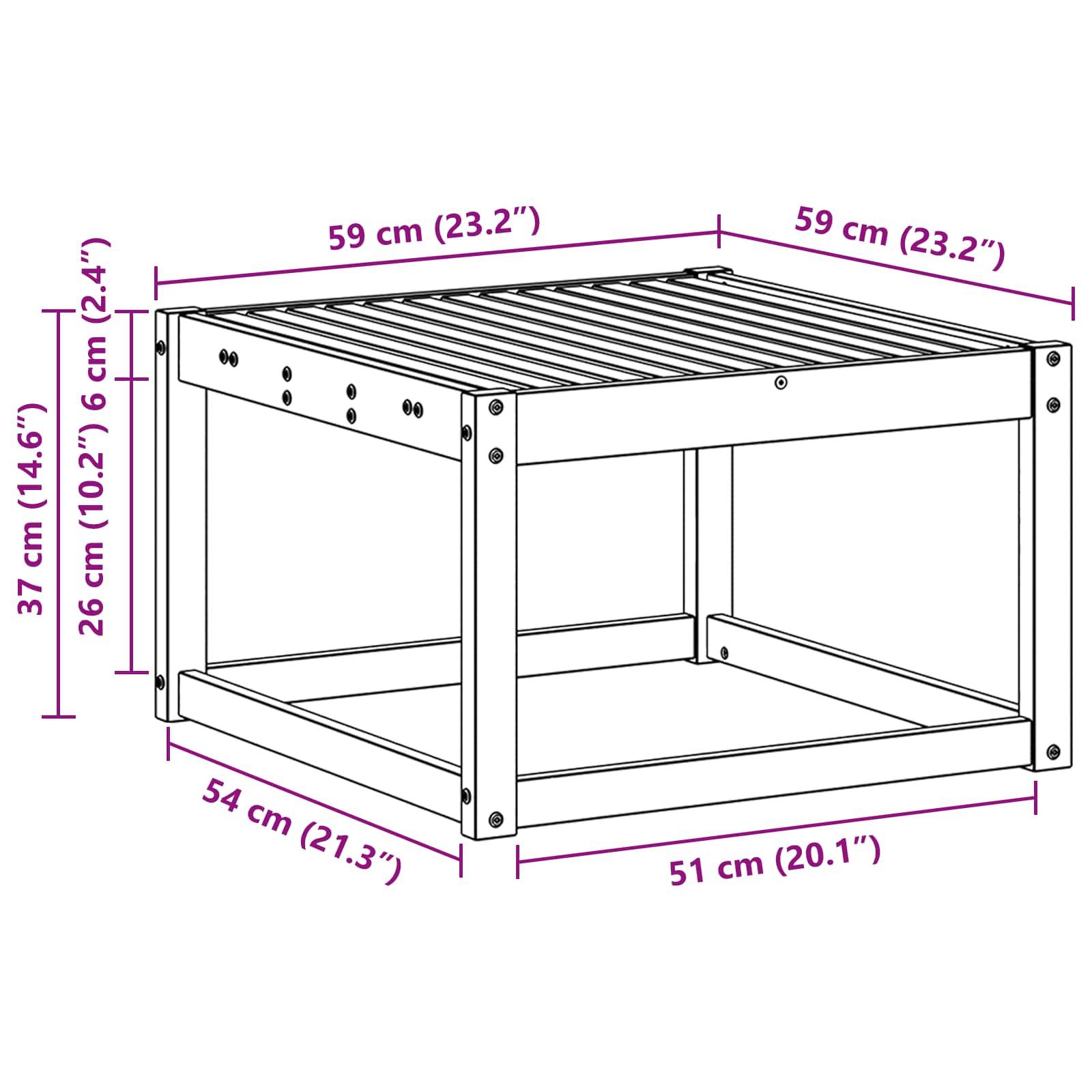 vidaXL Outdoor-Tisch Massives Akazienholz Natur 59 x 59 x 37 cm
