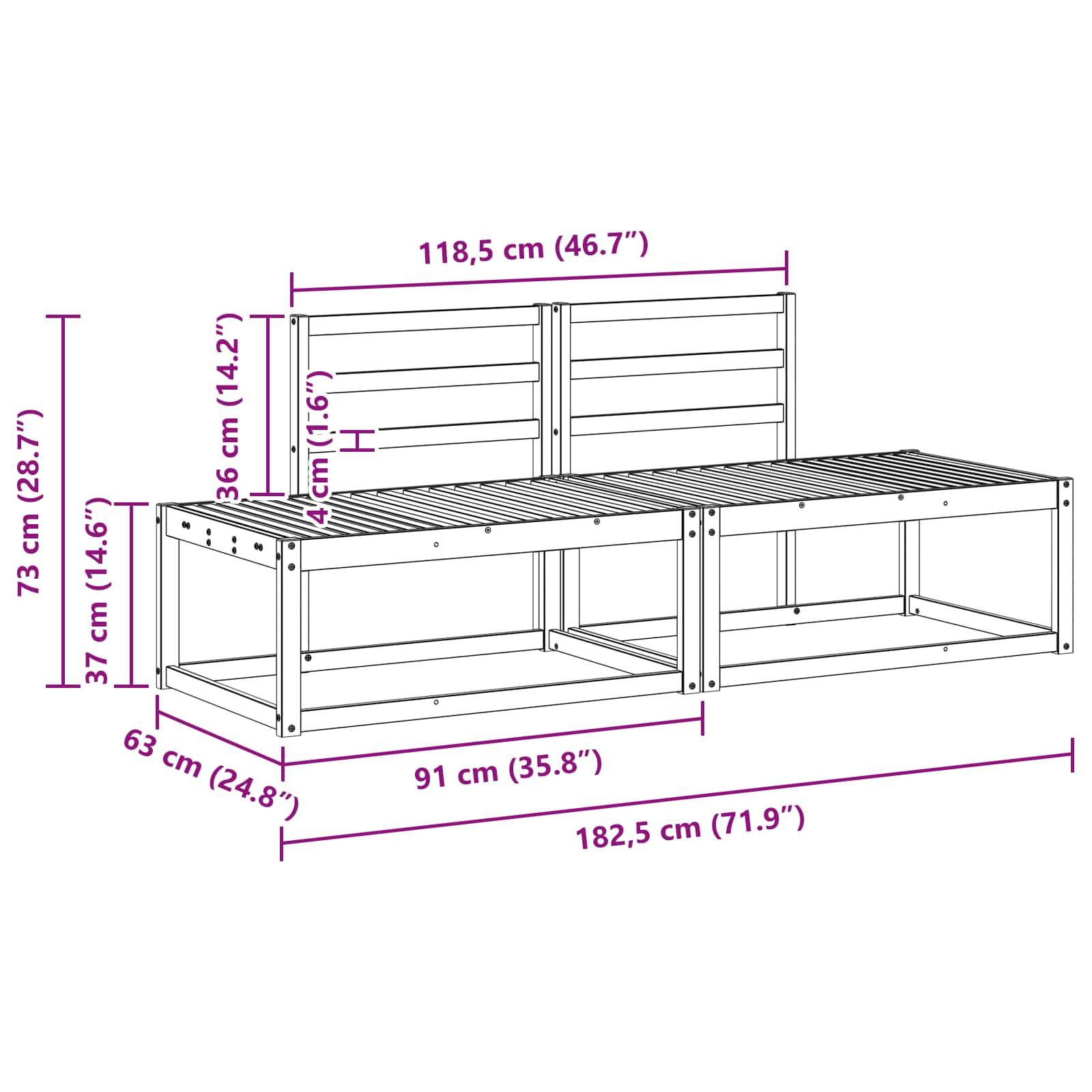 vidaXL Outdoor End Sofa 2 Stück Weiß 182,5 x 63 x 73 cm