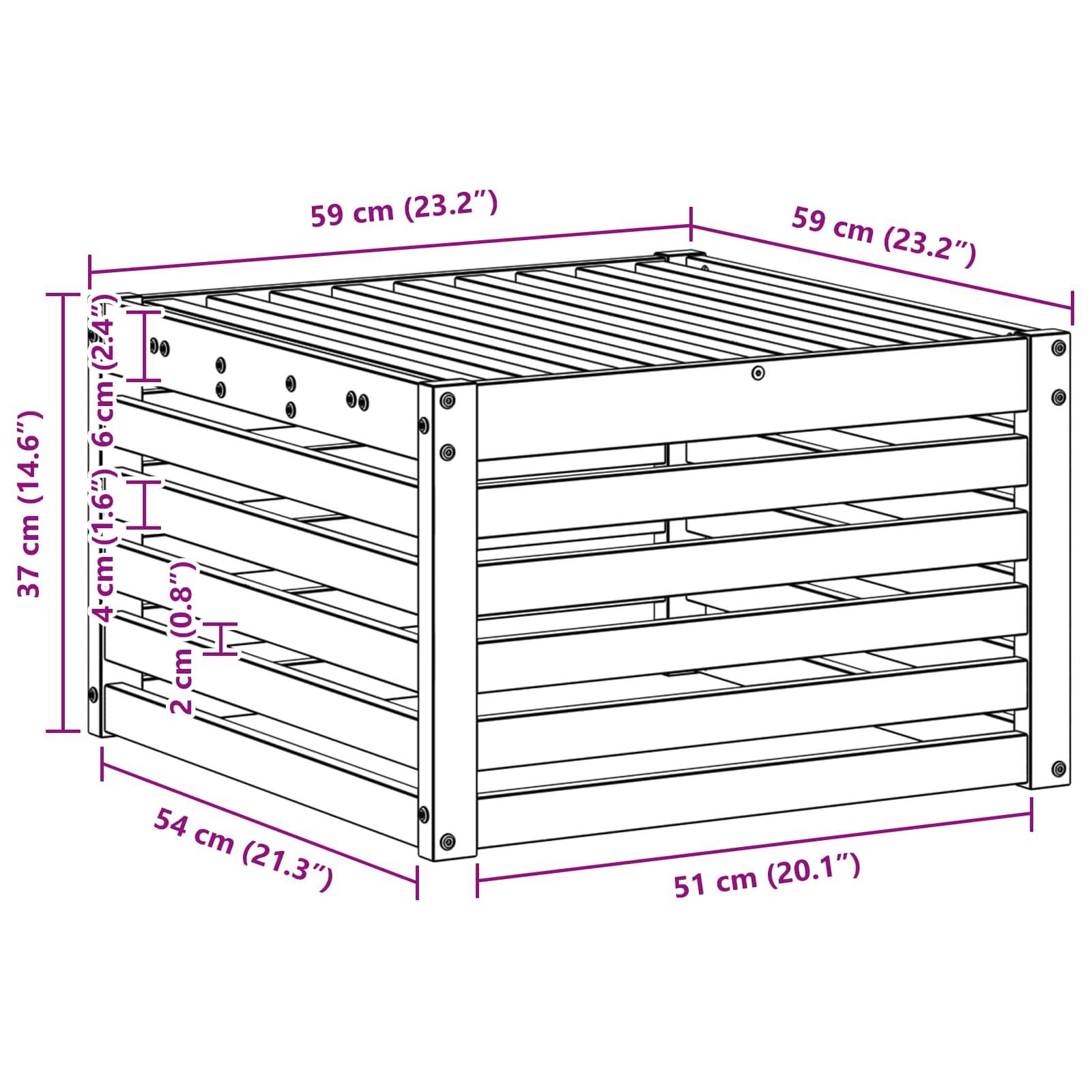 vidaXL Outdoor-Fußhocker Massivholz Akazie Natur 59 x 59 x 37 cm