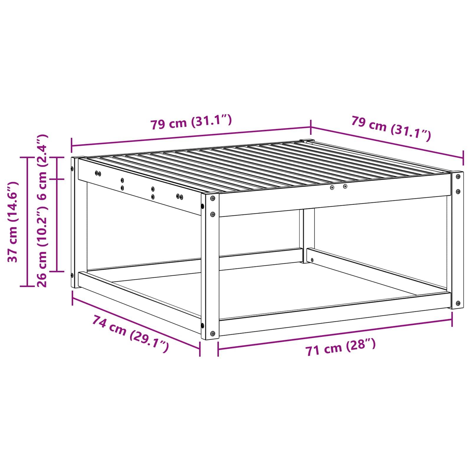 vidaXL Outdoor-Fußhocker Massivholz Akazie Weiß 79 x 79 x 37 cm
