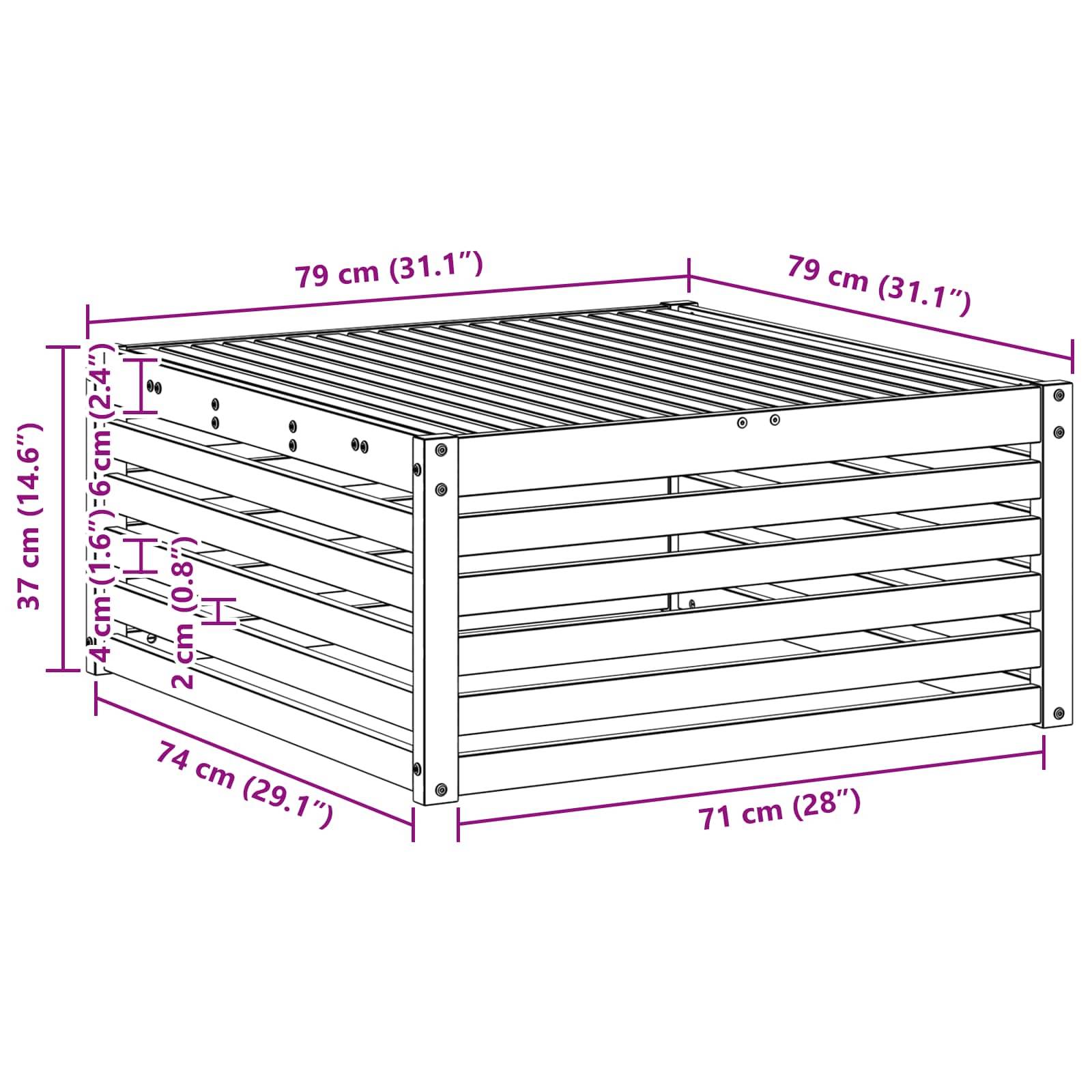vidaXL Tisch für Outdoor Massivholz Akazie Weiß 79 x 79 x 37 cm