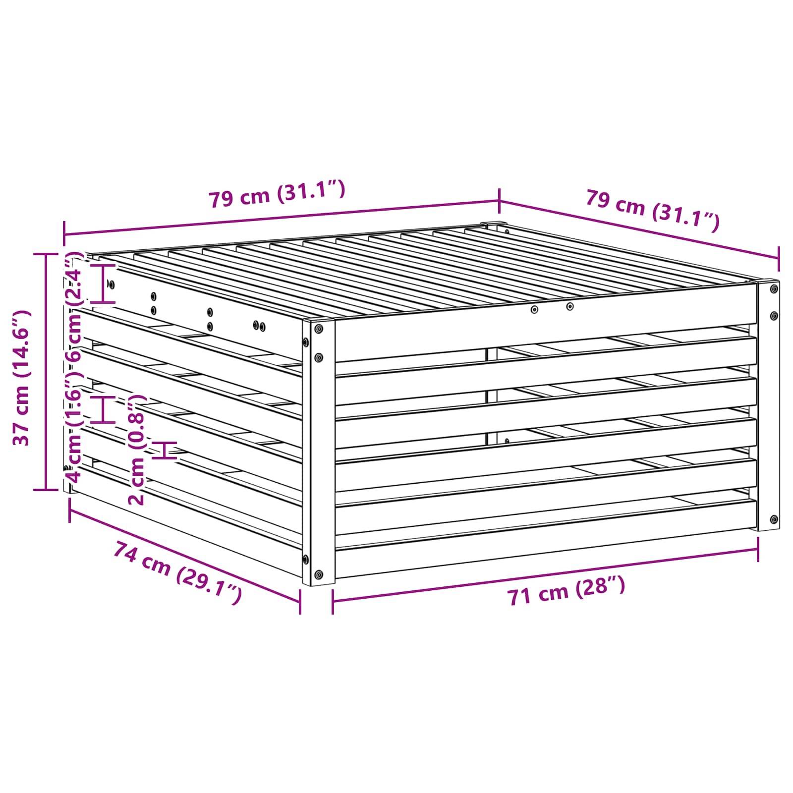 vidaXL Outdoor-Fußhocker Natur 79 x 79 x 37 cm Massivholz Akazie