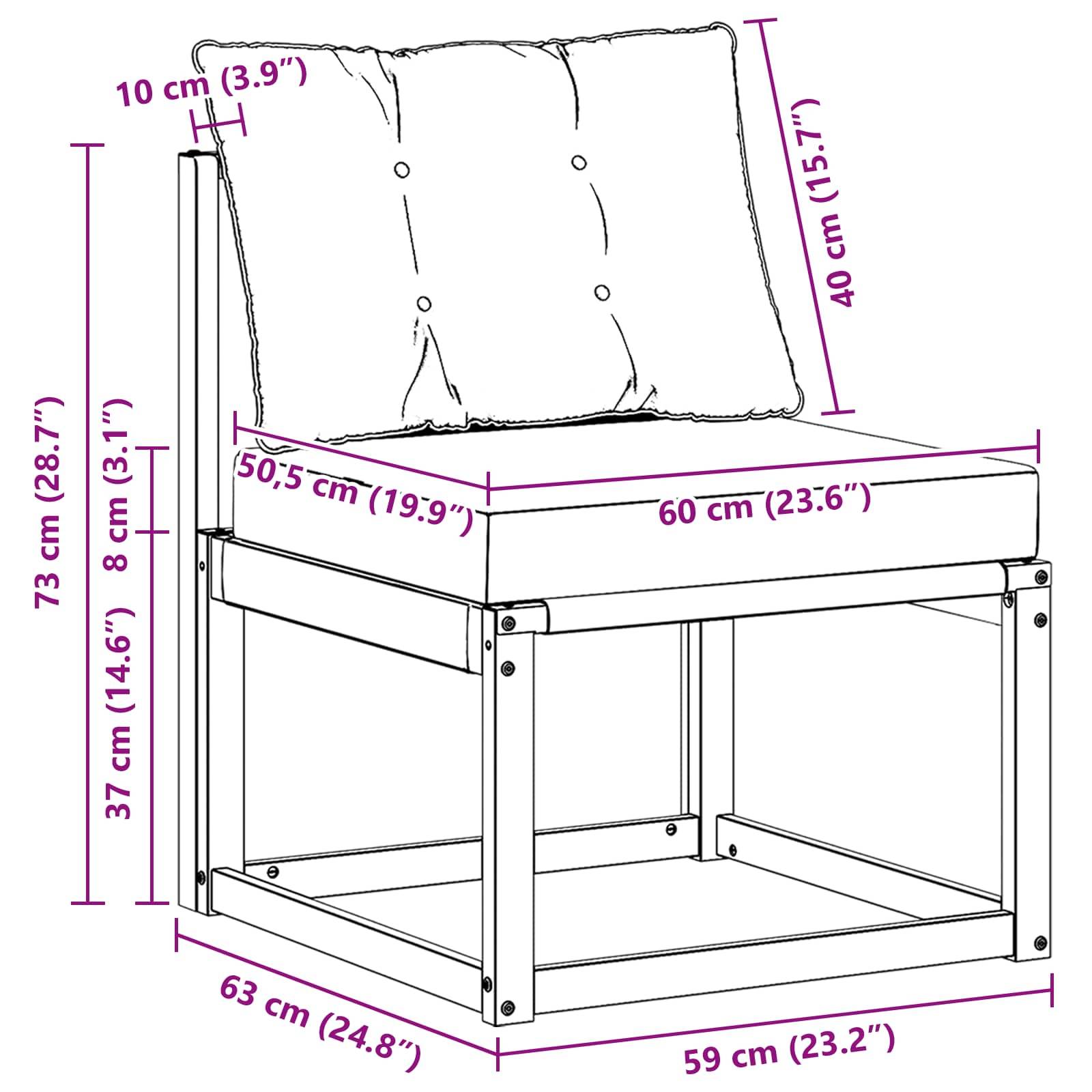 vidaXL Outdoor Mittelsofa Massivholz Akazie und Textilene Stoff Natur