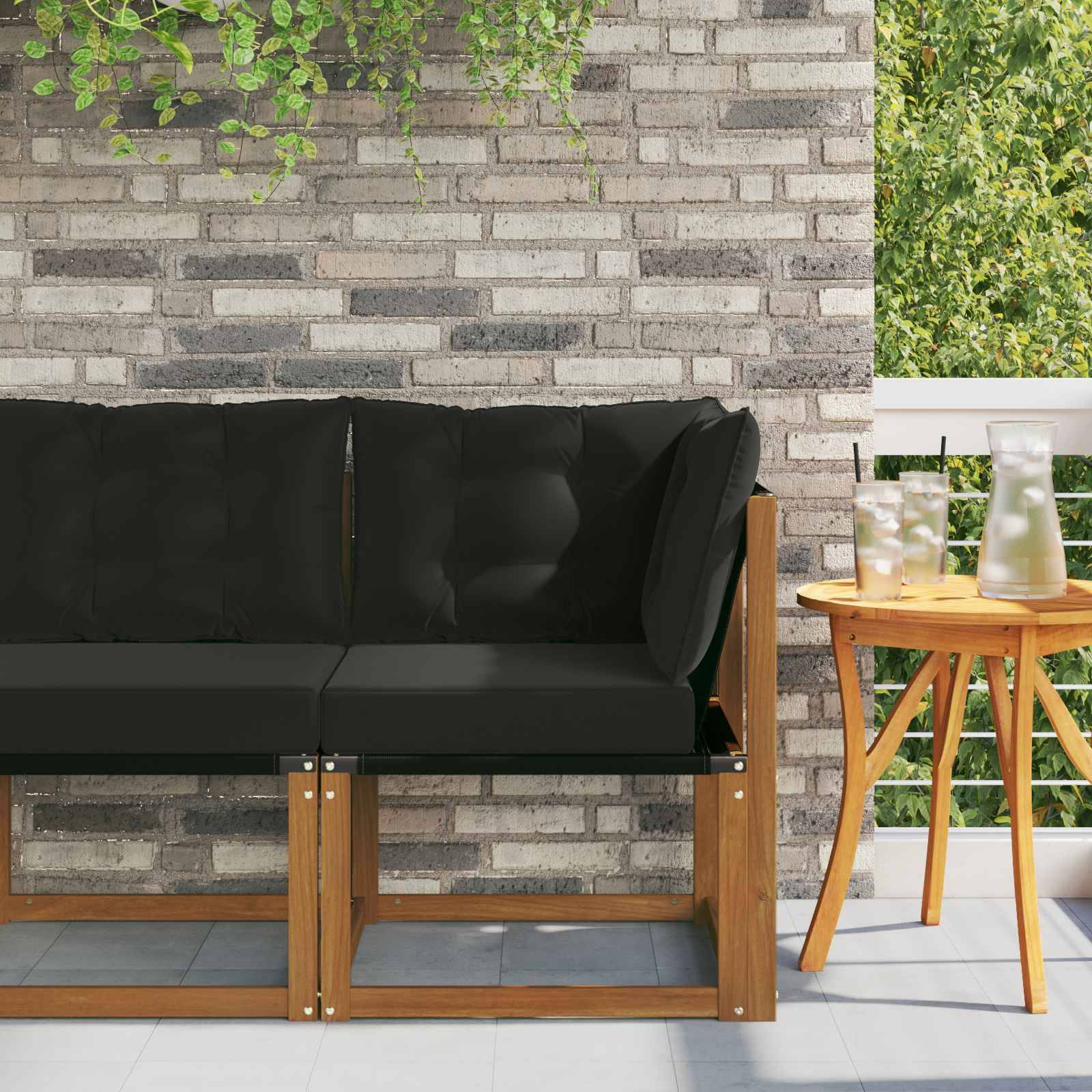 vidaXL Outdoor Ecksofa Massivholz Akazie und Textilene Stoff Natur